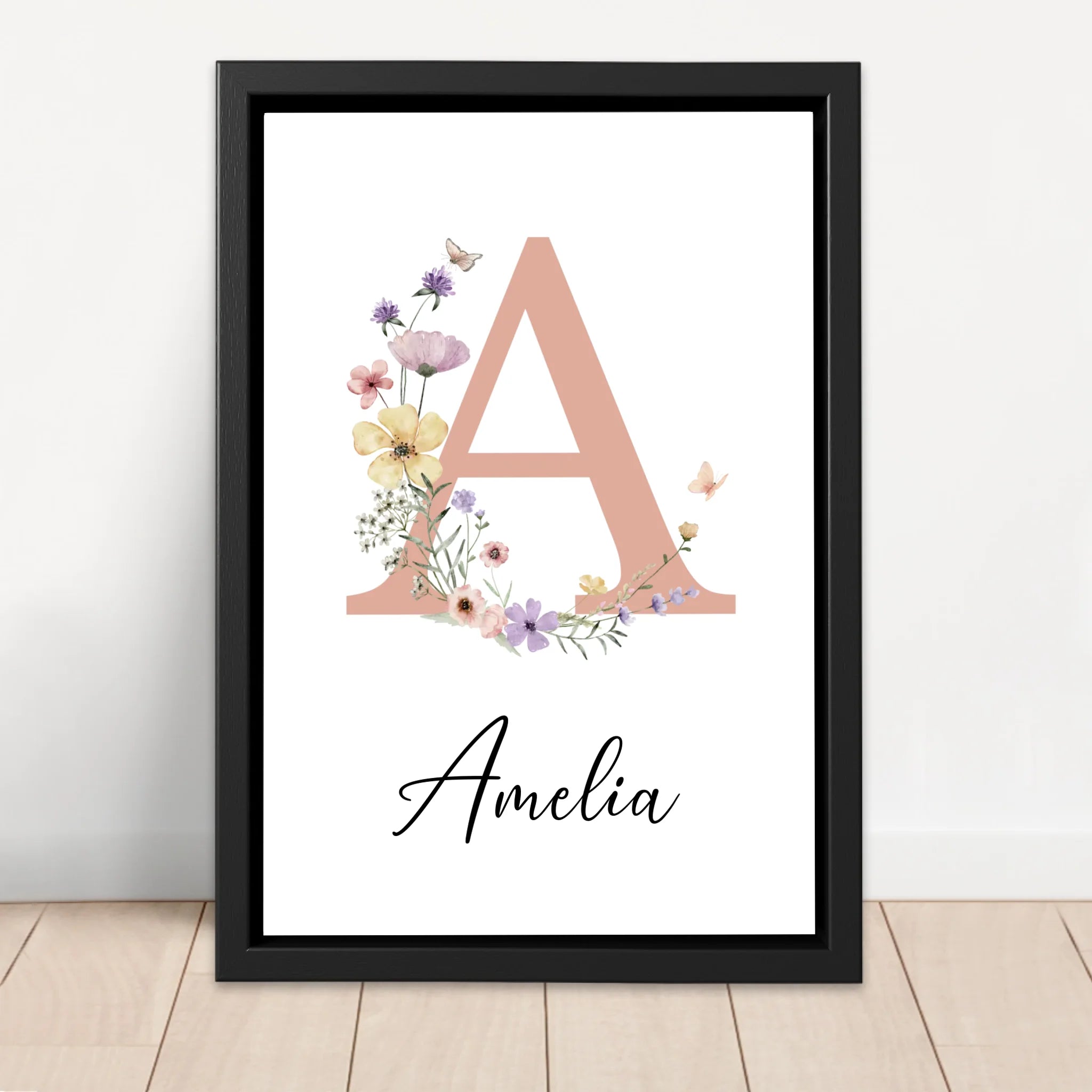 Personalisierte Leinwand – Namensschild mit floraler Initiale für Babys