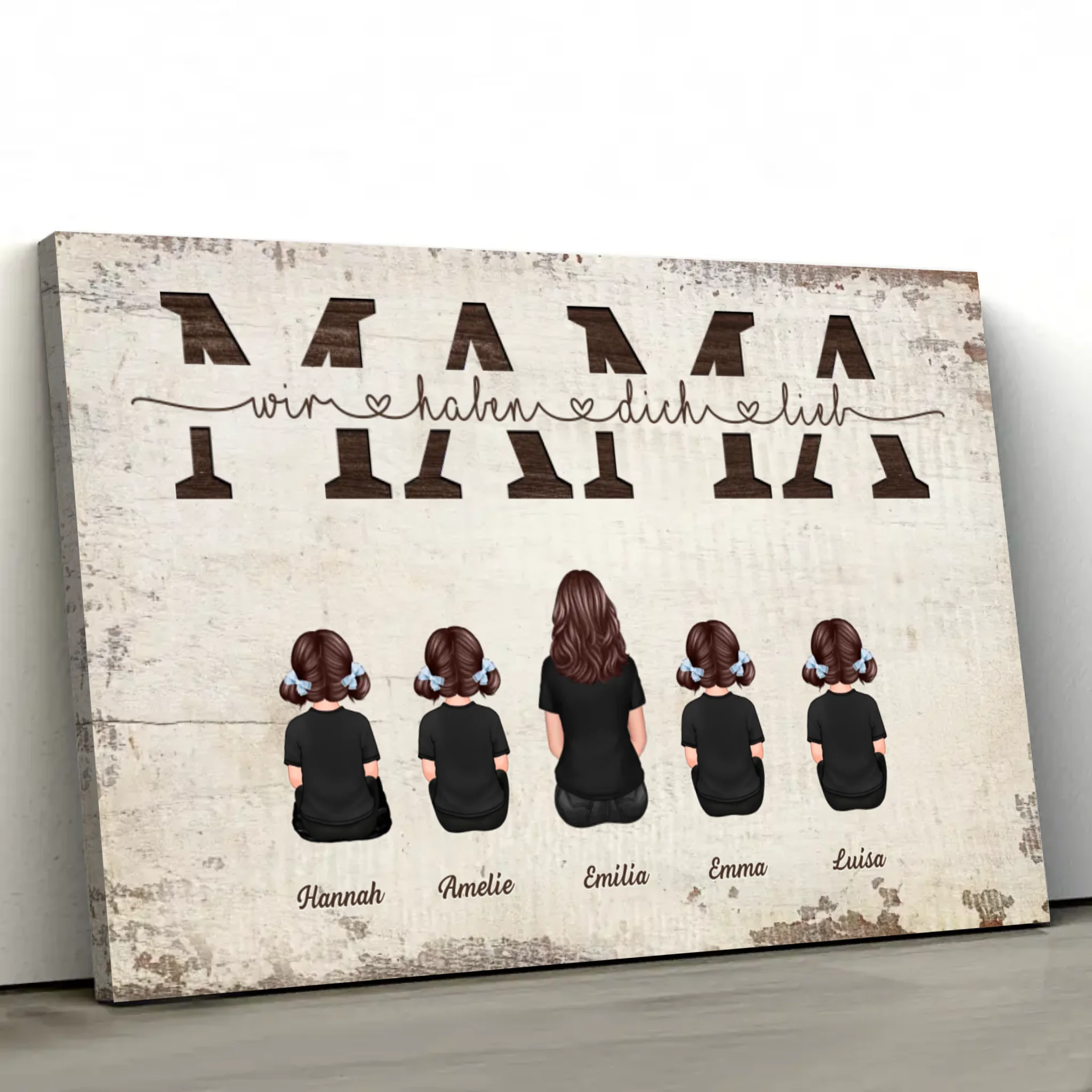 Personalisierte Leinwand "Mama, wir haben dich lieb - Mit Familienmitgliedern"