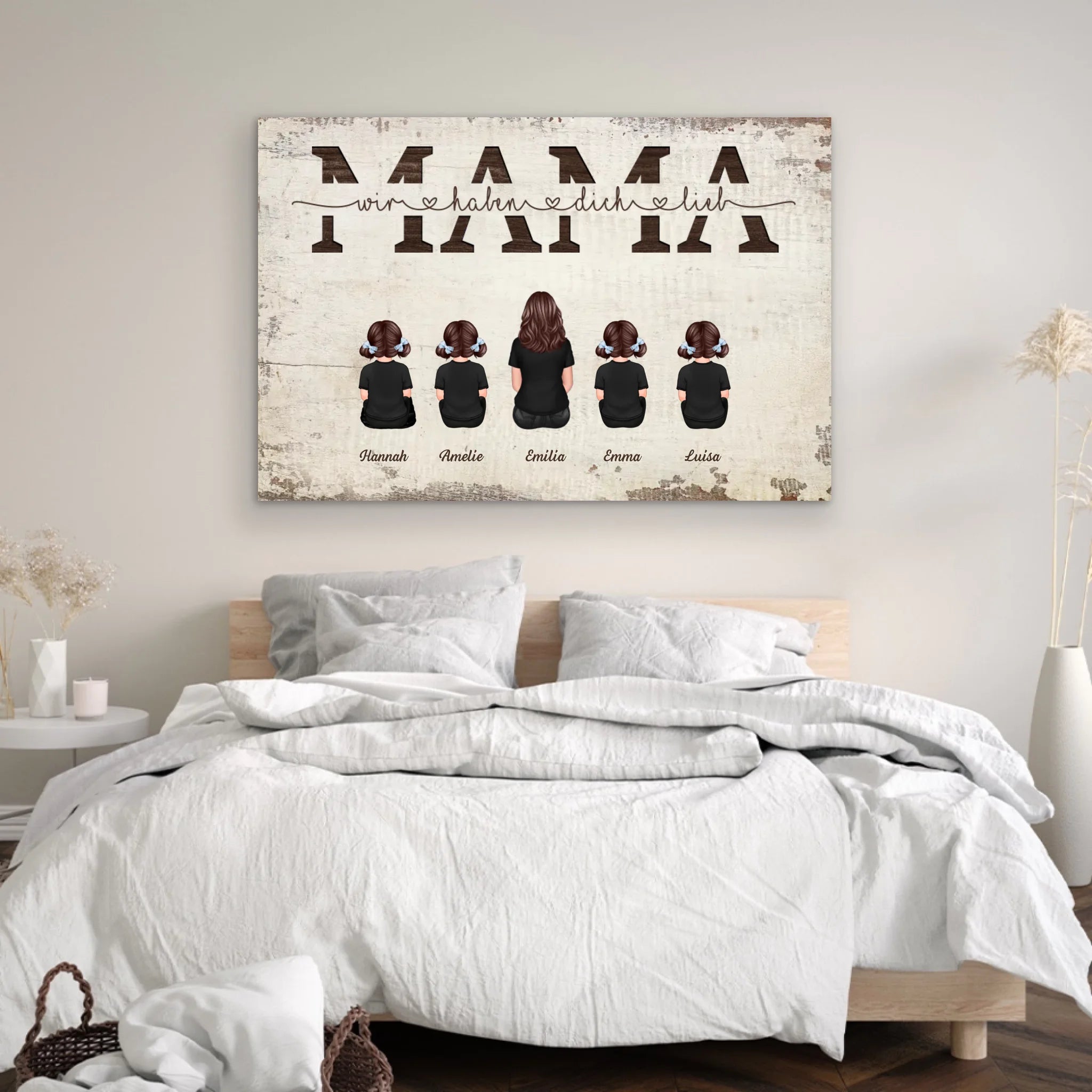 Personalisierte Leinwand "Mama, wir haben dich lieb - Mit Familienmitgliedern"