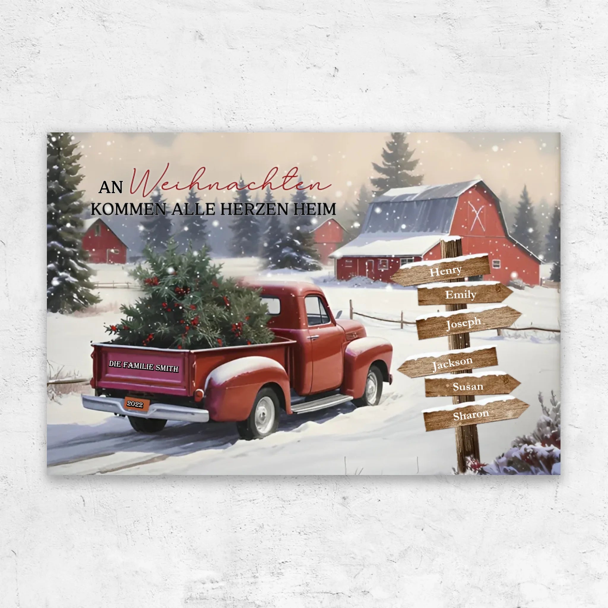 Personalisierte Leinwand – Alle Herzen kommen zu Weihnachten nach Hause