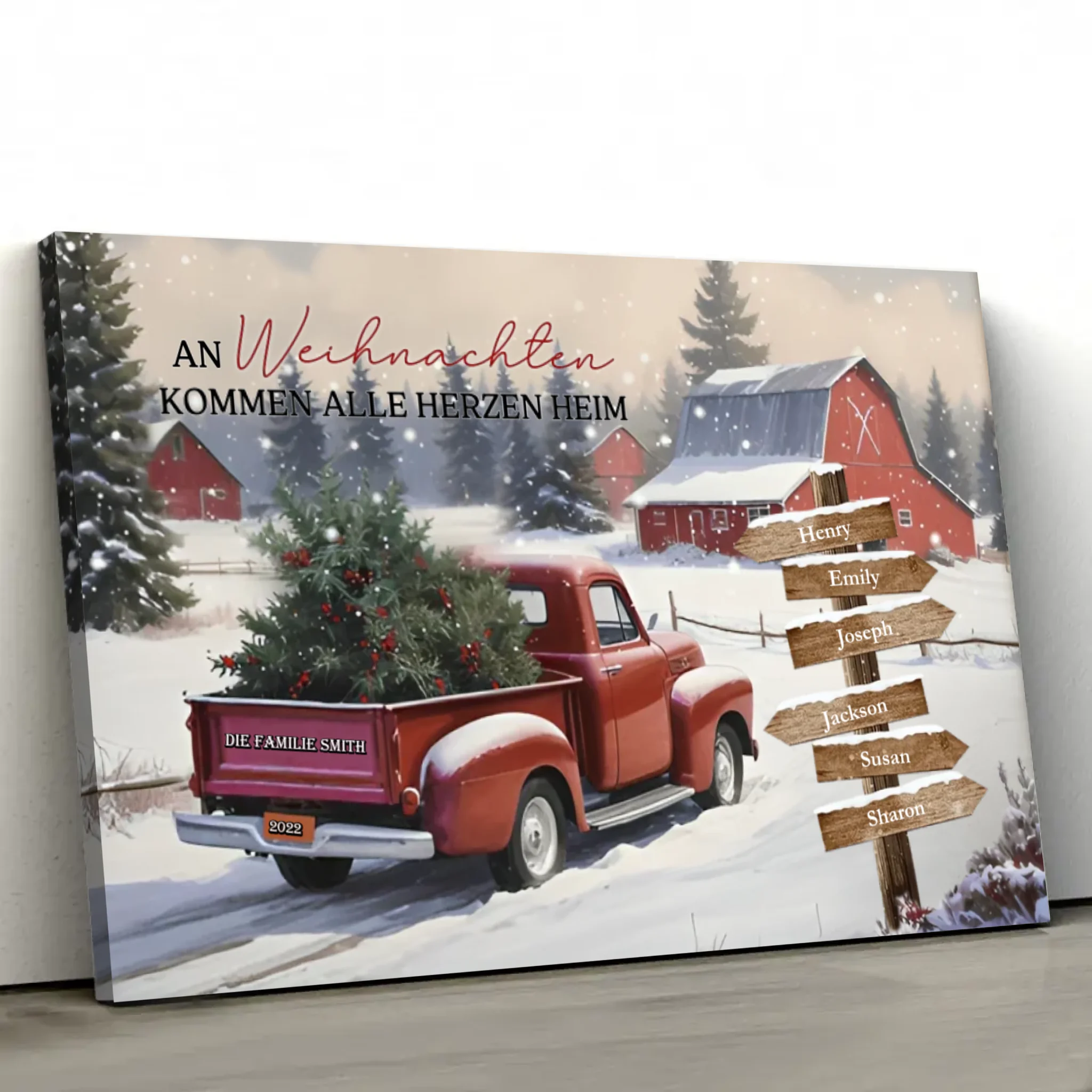 Personalisierte Leinwand – Alle Herzen kommen zu Weihnachten nach Hause