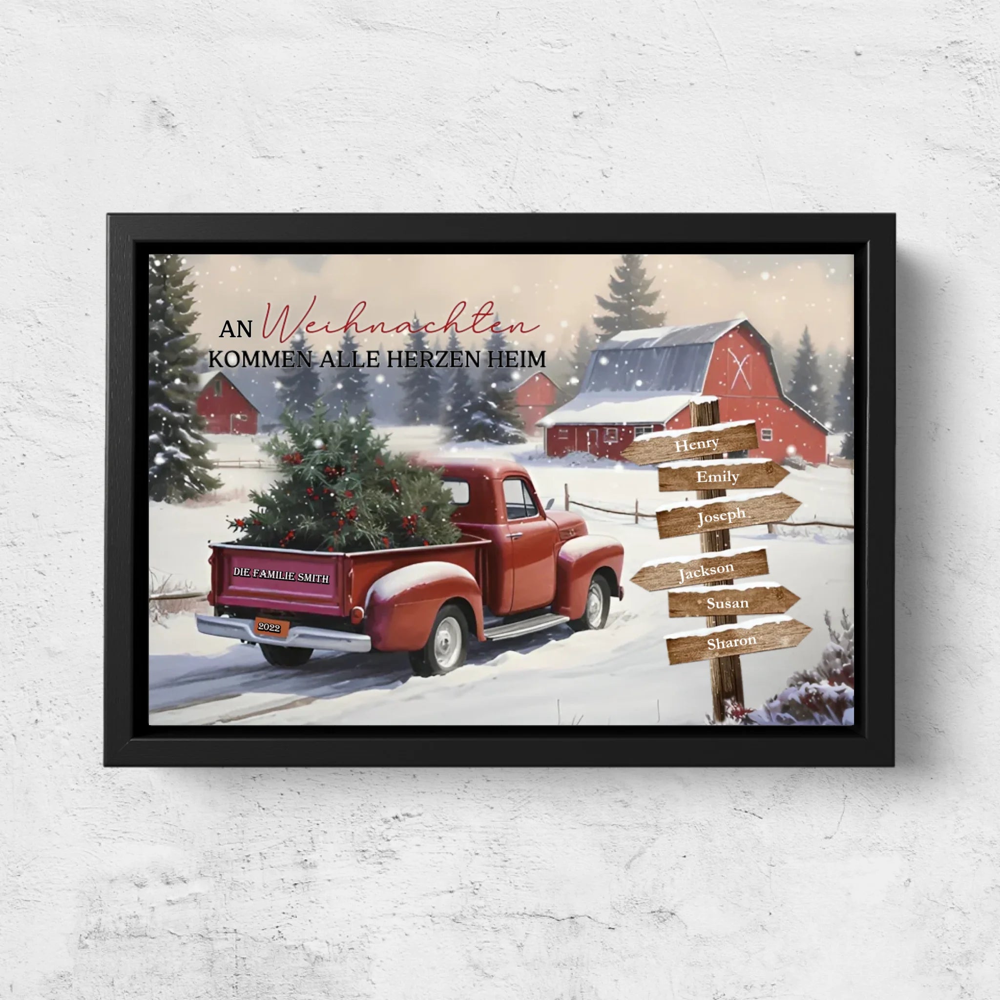 Personalisierte Leinwand – Alle Herzen kommen zu Weihnachten nach Hause