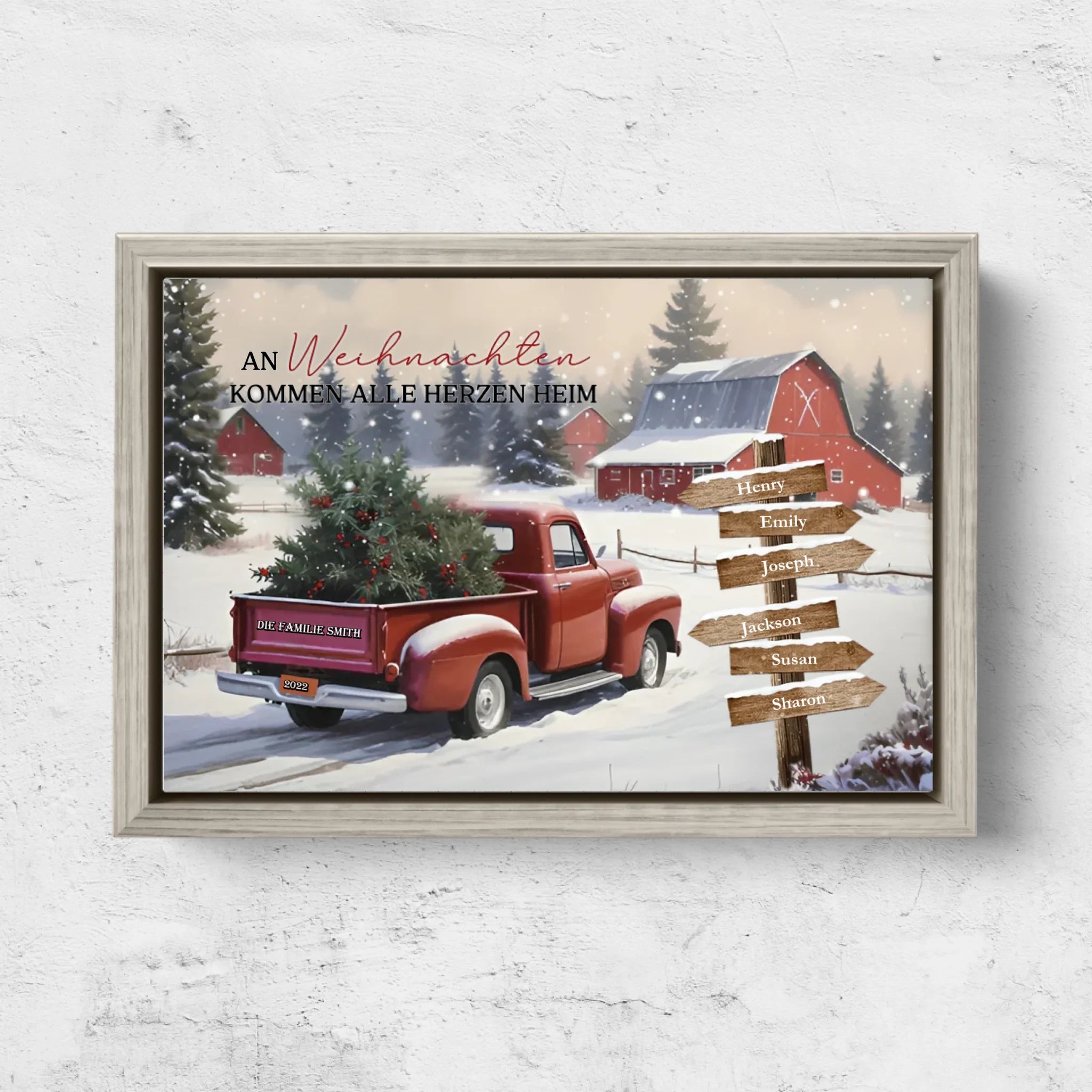 Personalisierte Leinwand – Alle Herzen kommen zu Weihnachten nach Hause