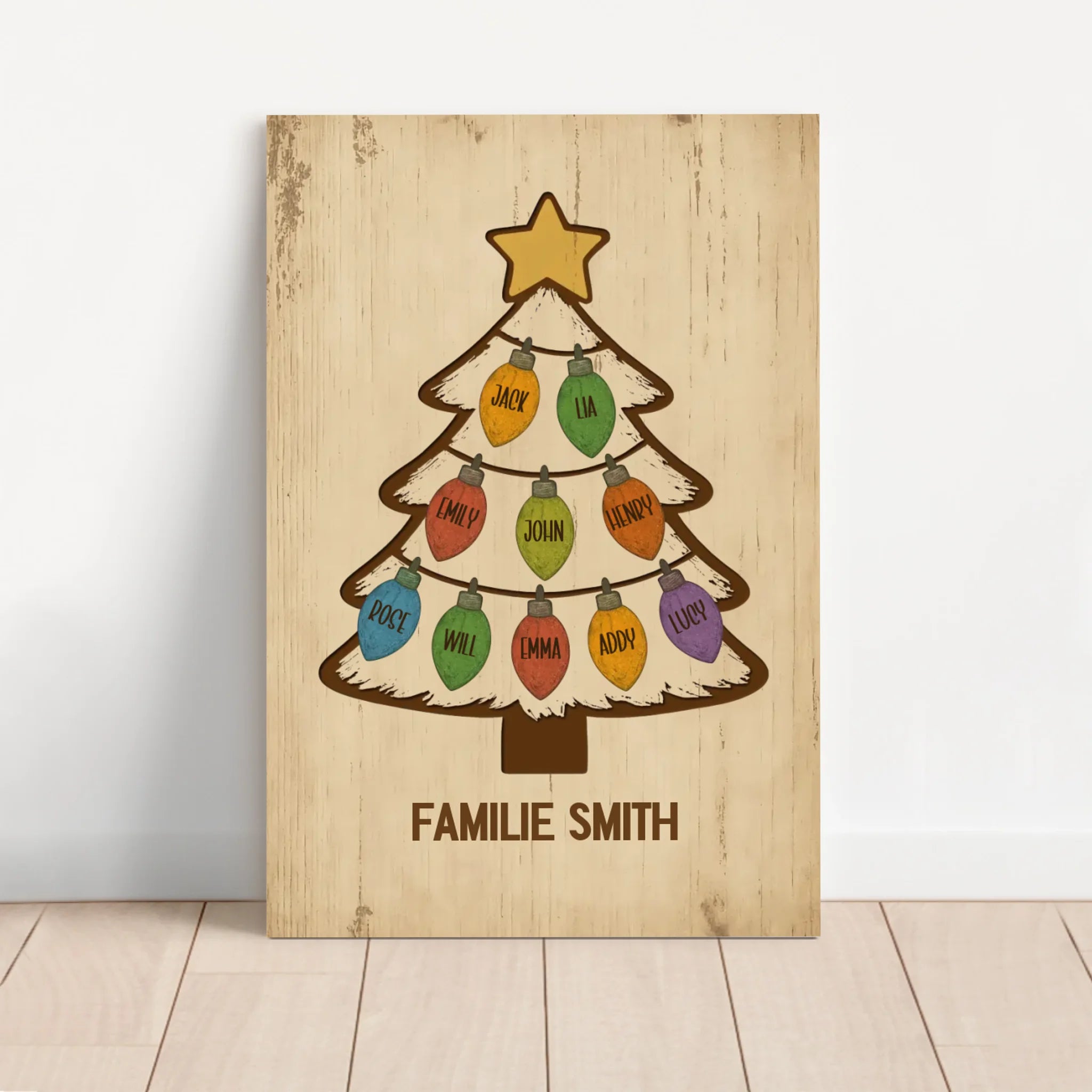 Personalisierte Leinwand – Glitzernder Namens-Weihnachtsbaum