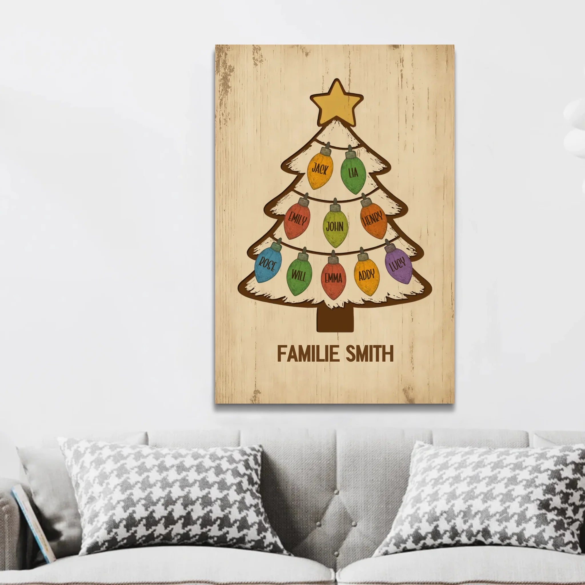 Personalisierte Leinwand – Glitzernder Namens-Weihnachtsbaum