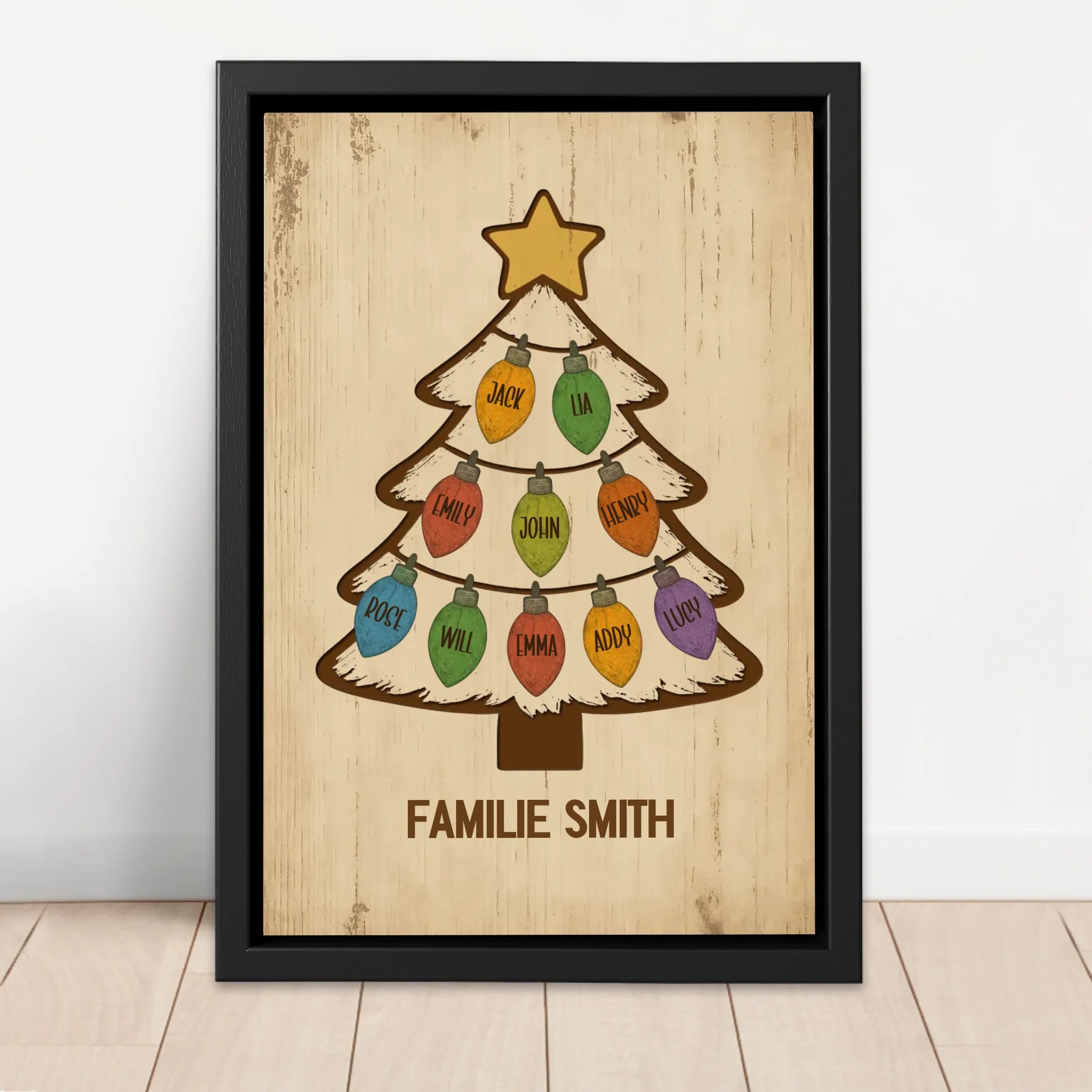 Personalisierte Leinwand – Glitzernder Namens-Weihnachtsbaum