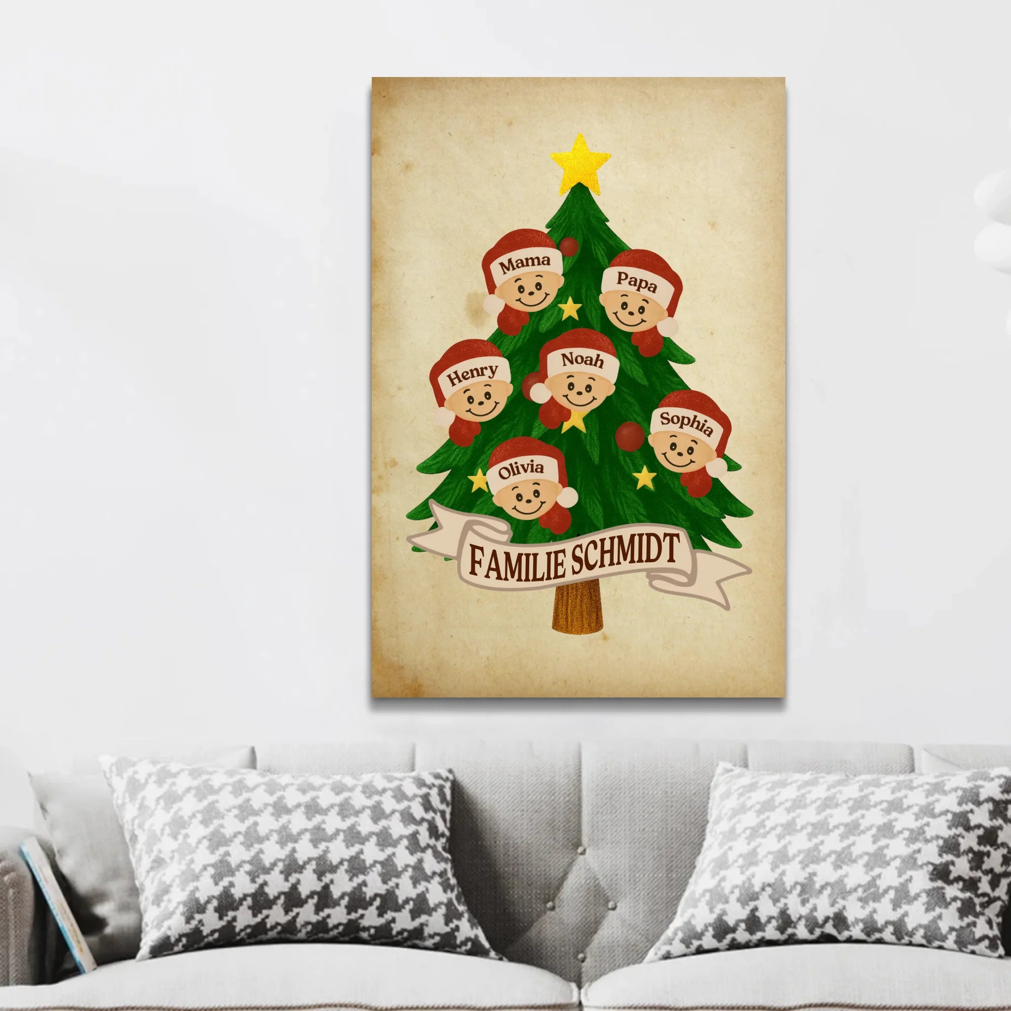 Personalisierte Leinwand – Santa Familiennamens-Baum