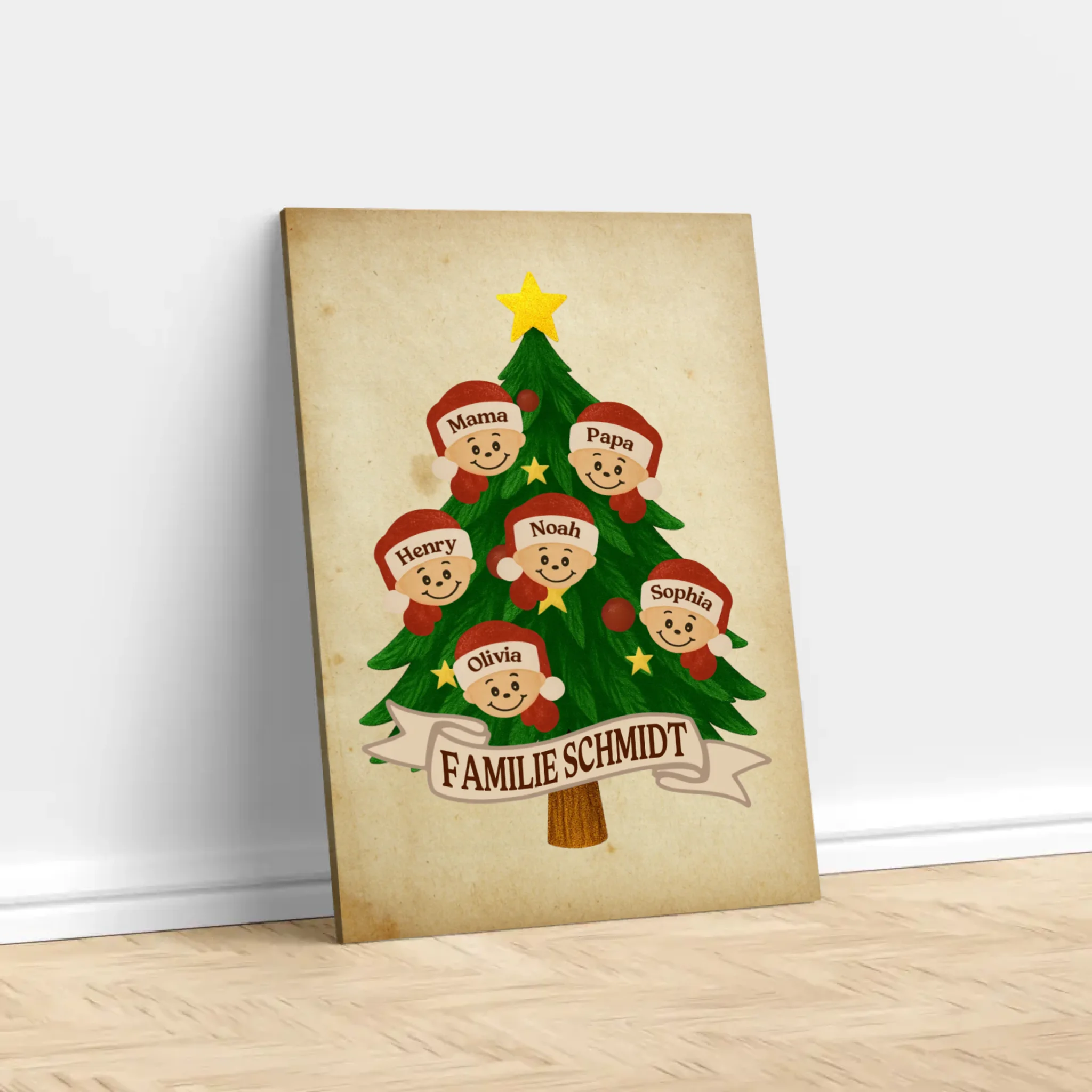 Personalisierte Leinwand – Santa Familiennamens-Baum