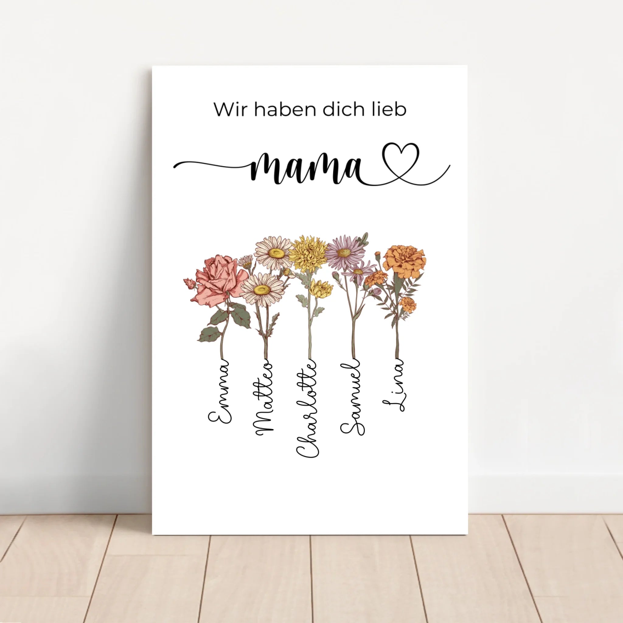 Personalisierte Leinwand "Blumen für Mama - Wir haben dich lieb"