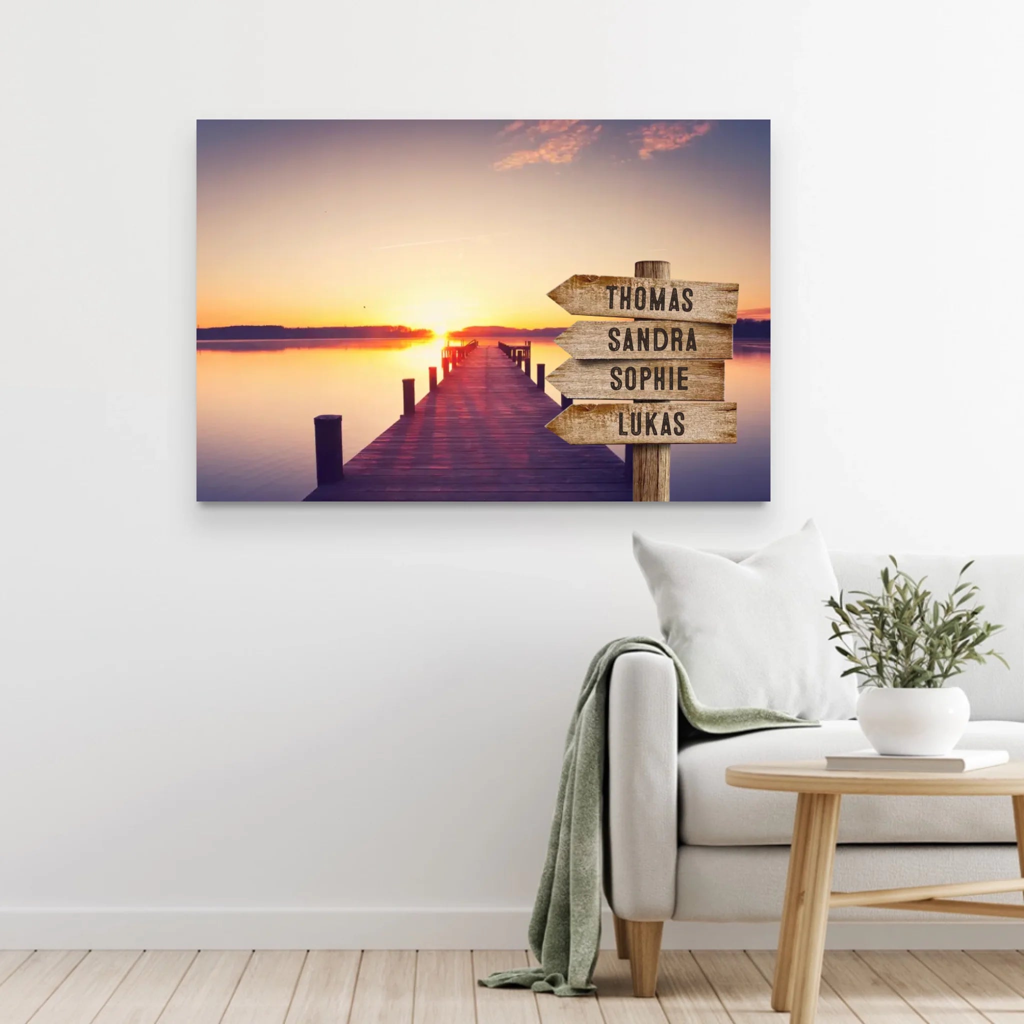 Personalisierte Leinwand "Wegweiser am Steg"