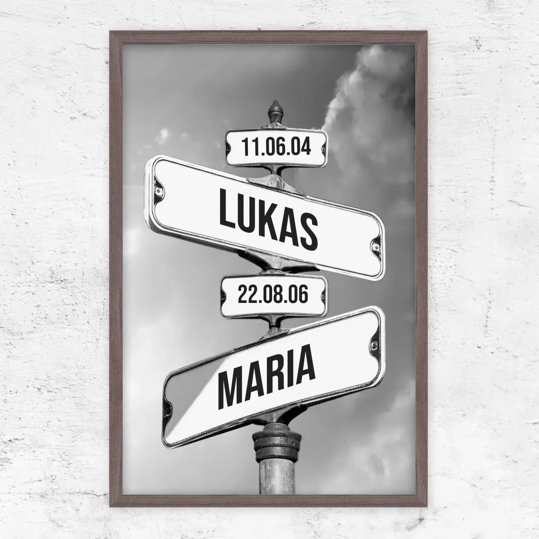Personalisiertes Poster "Vintage Straßenschild mit Geburtsdatum der Kinder"