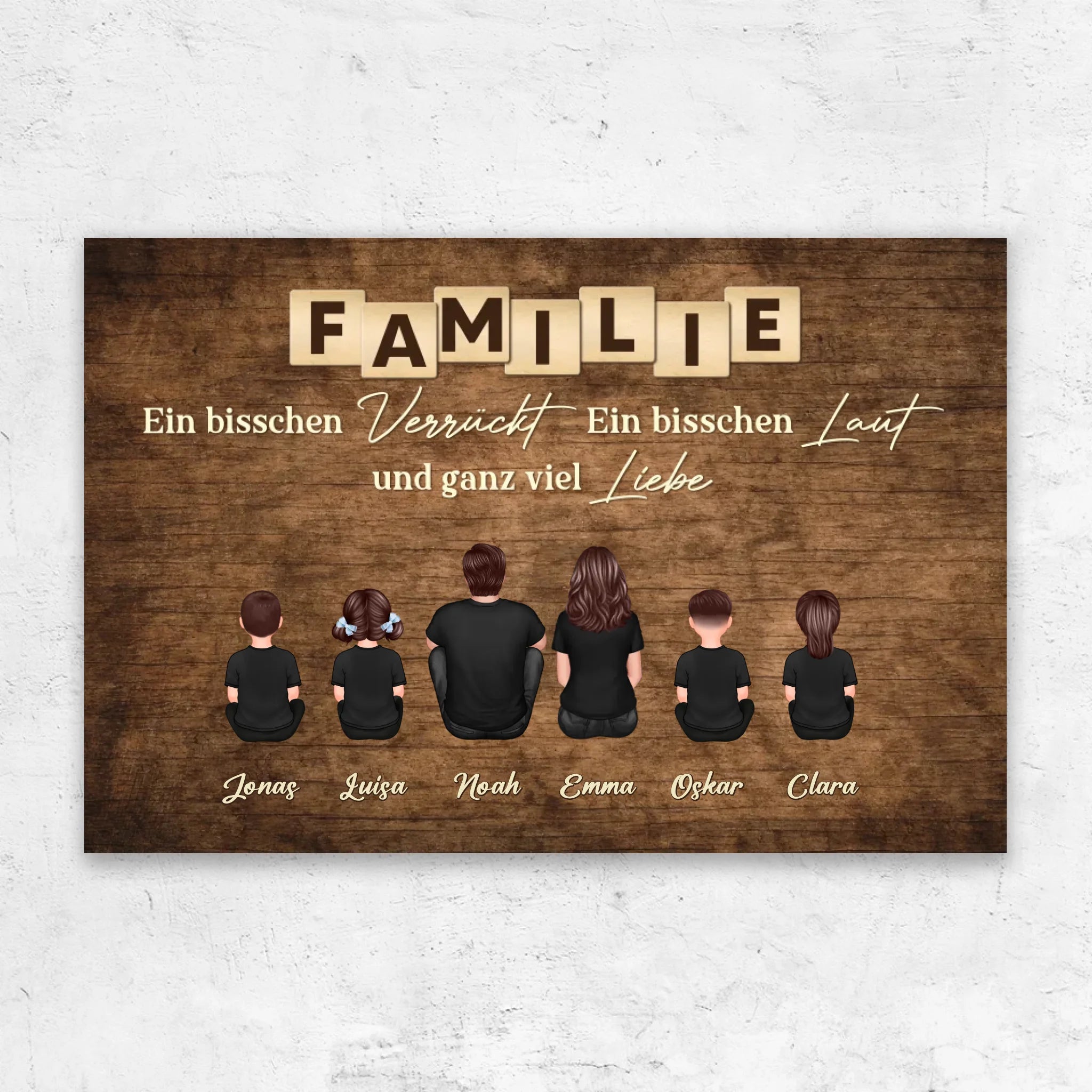 Personalisierte Leinwand "Familie, verrückt, laut und ganz viel Liebe"