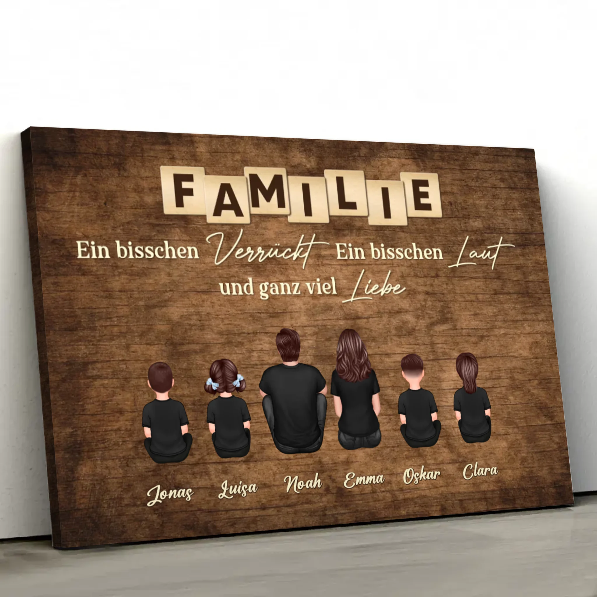 Personalisierte Leinwand "Familie, verrückt, laut und ganz viel Liebe"