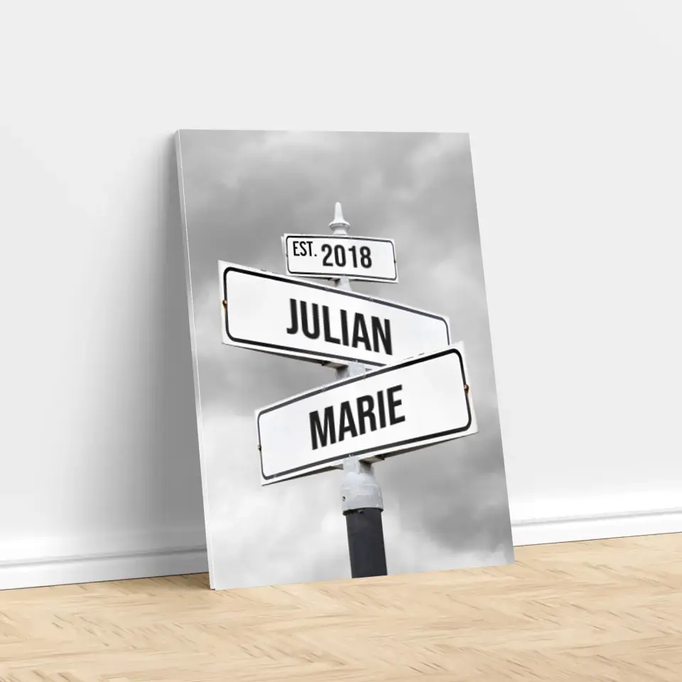 Personalisierte Leinwand "Retro Straßenschild für Paare"