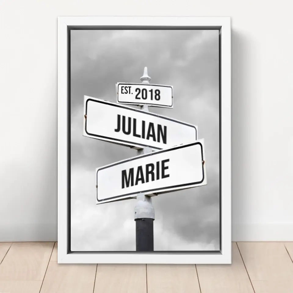 Personalisierte Leinwand "Retro Straßenschild für Paare"
