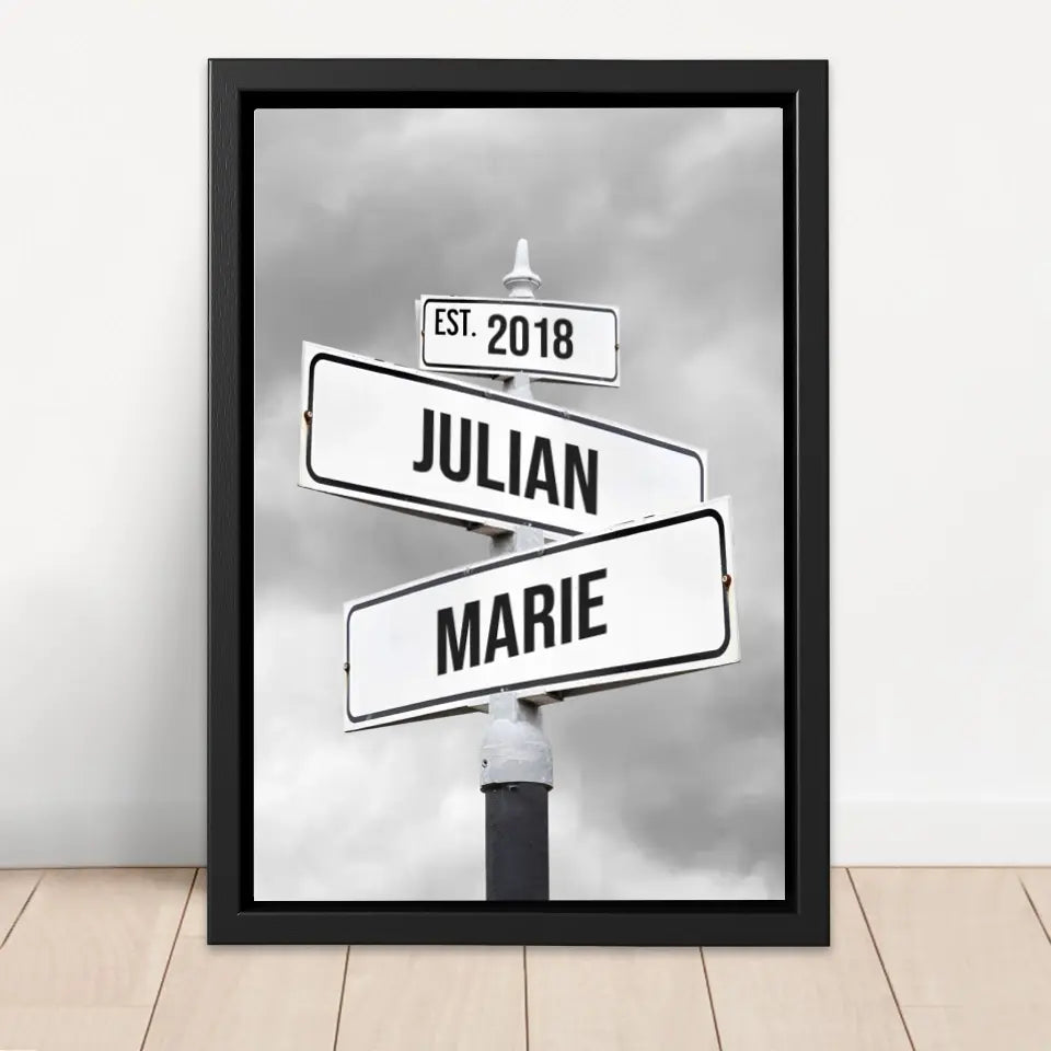 Personalisierte Leinwand "Retro Straßenschild für Paare"