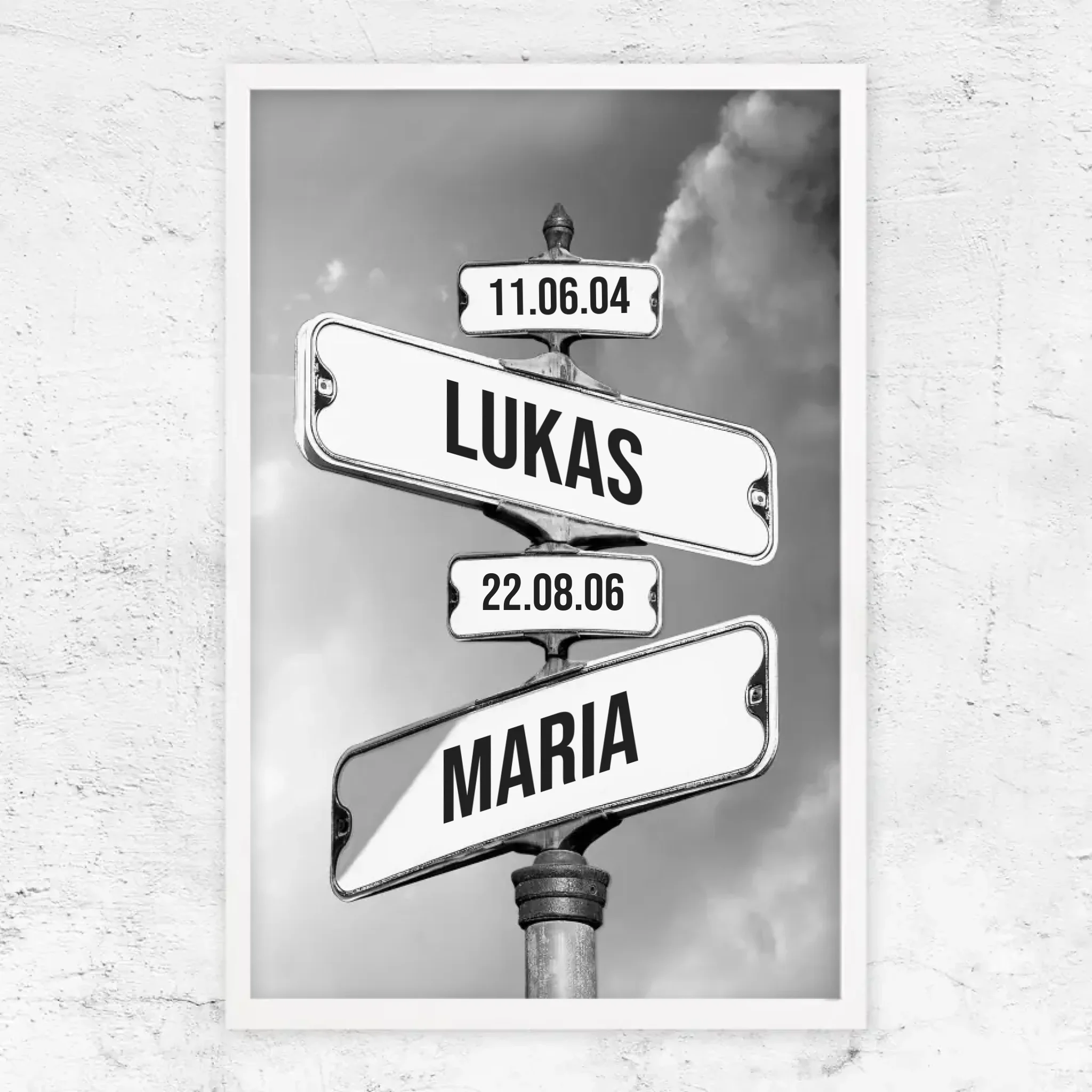 Personalisiertes Poster "Vintage Straßenschild mit Geburtsdatum der Kinder"
