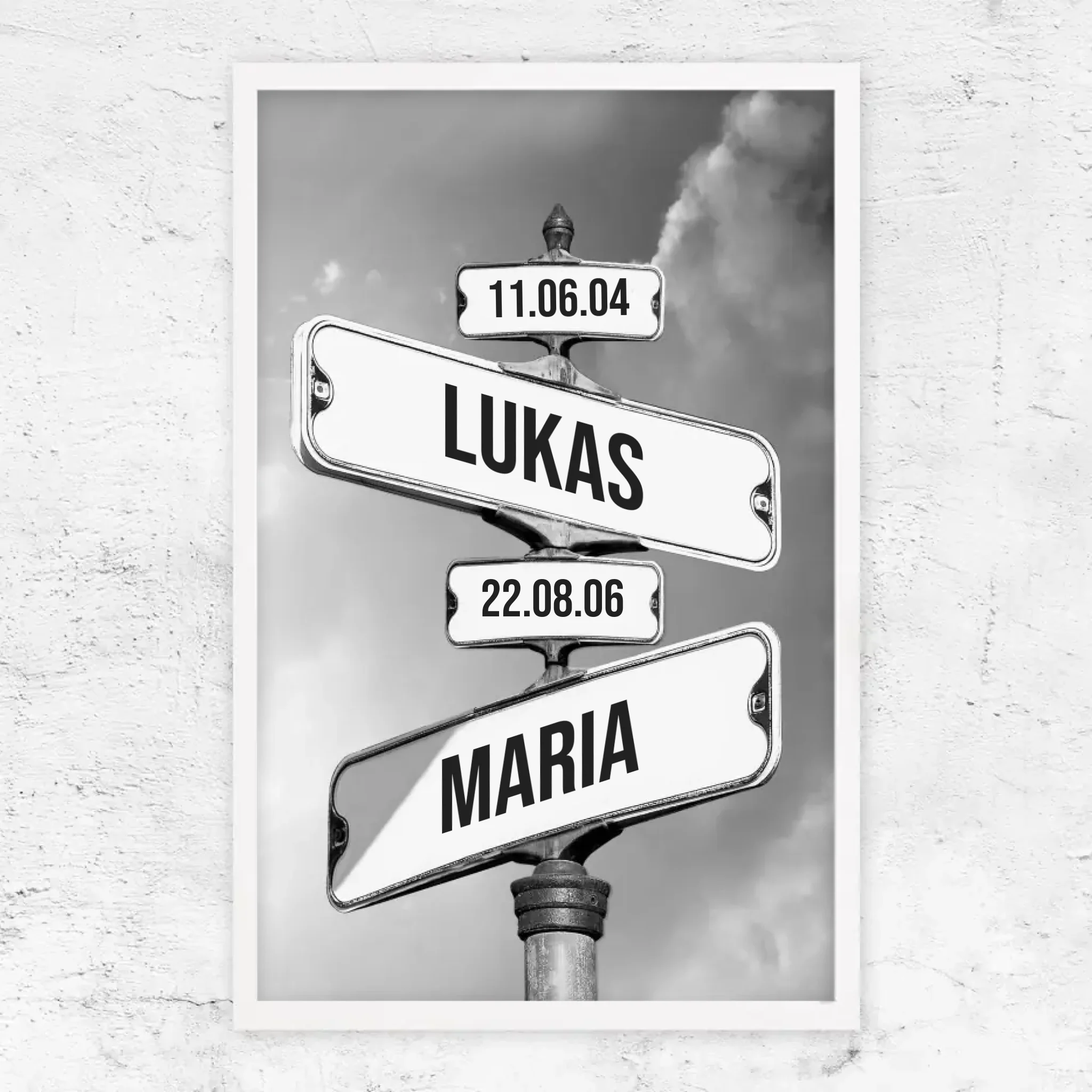 Personalisiertes Poster "Vintage Straßenschild mit Geburtsdatum der Kinder"