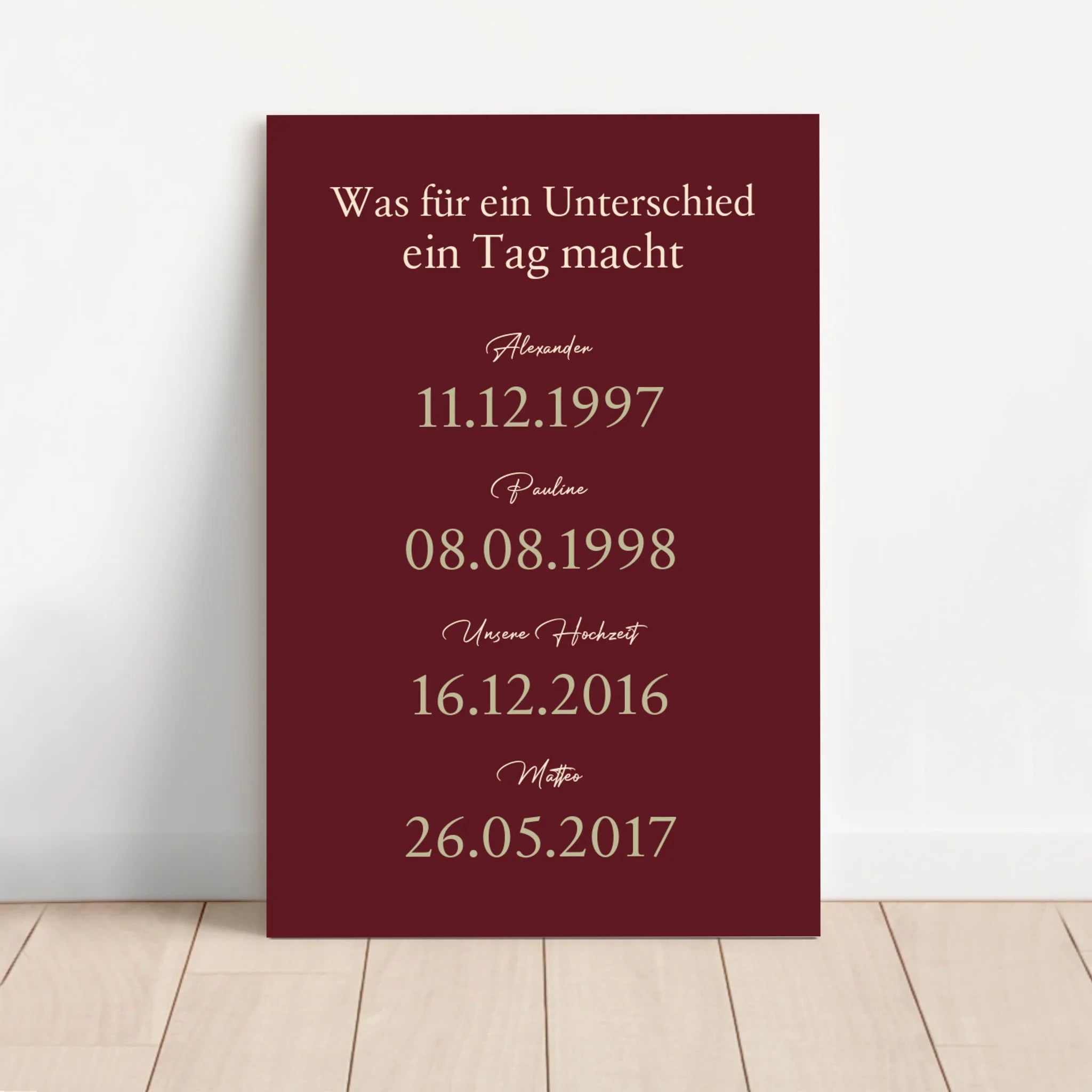 Personalisierte Leinwand "Was für ein Unterschied ein Tag macht"
