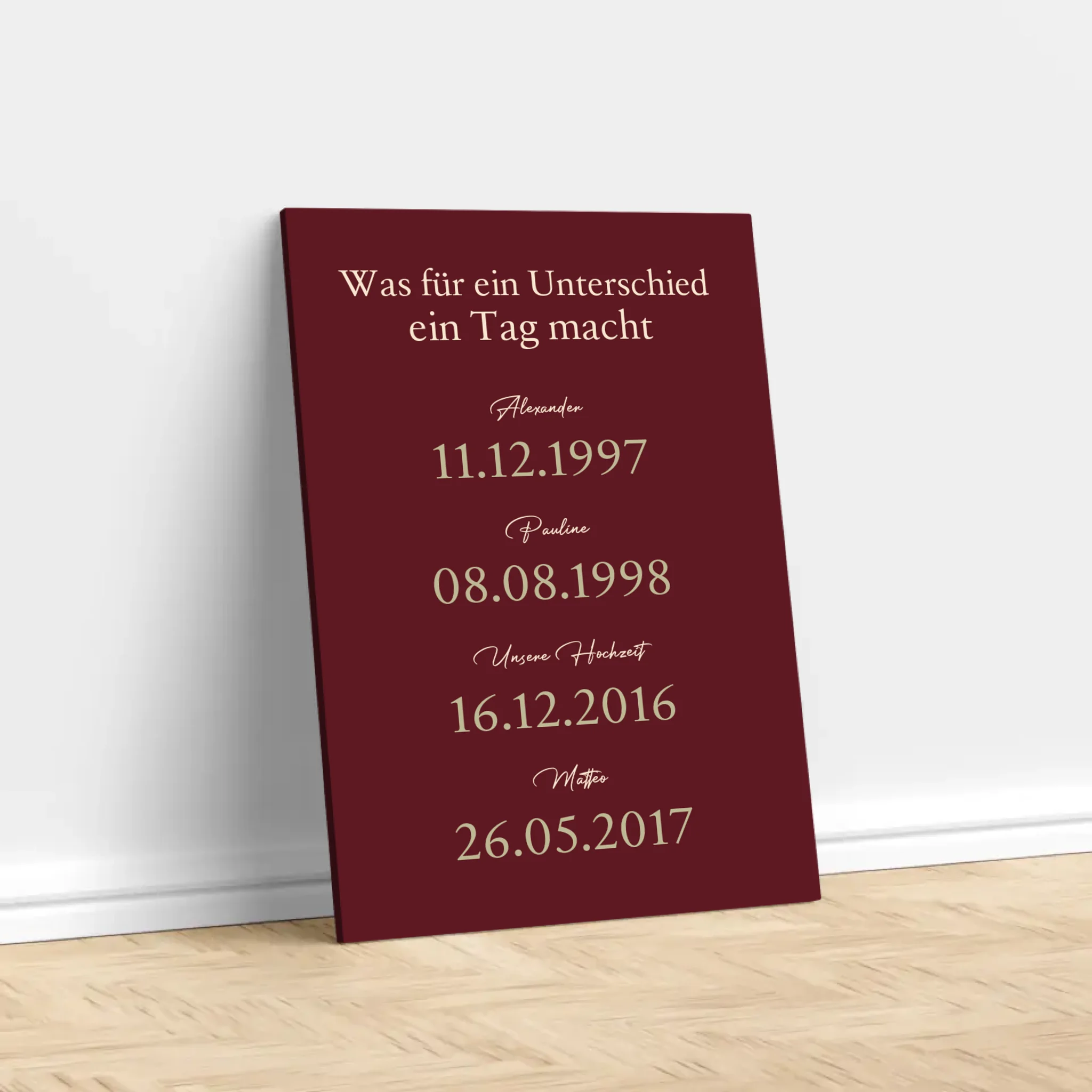 Personalisierte Leinwand "Was für ein Unterschied ein Tag macht"