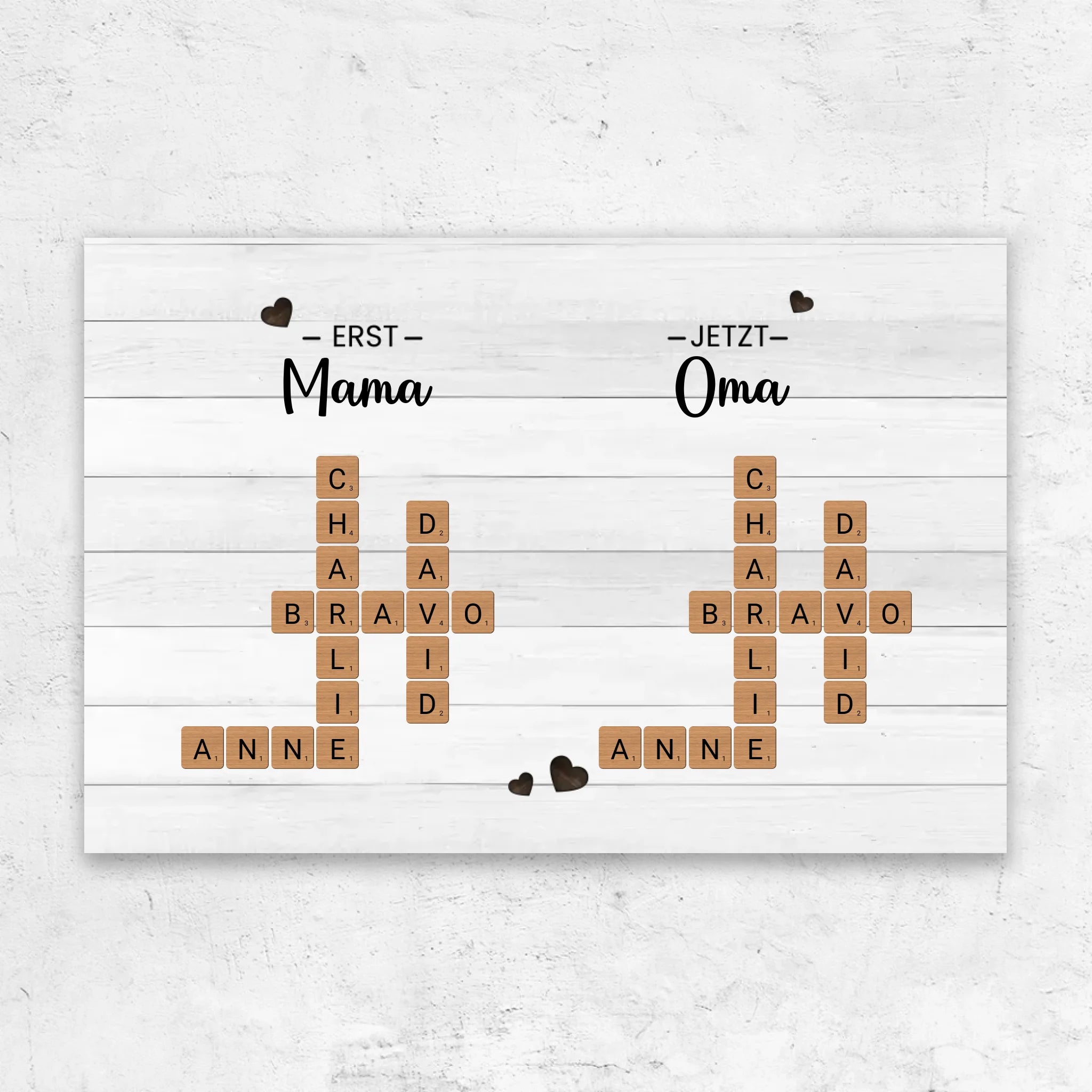 Personalisierte Leinwand "Erst mama, Jetzt Oma - Kreuzworträtsel"