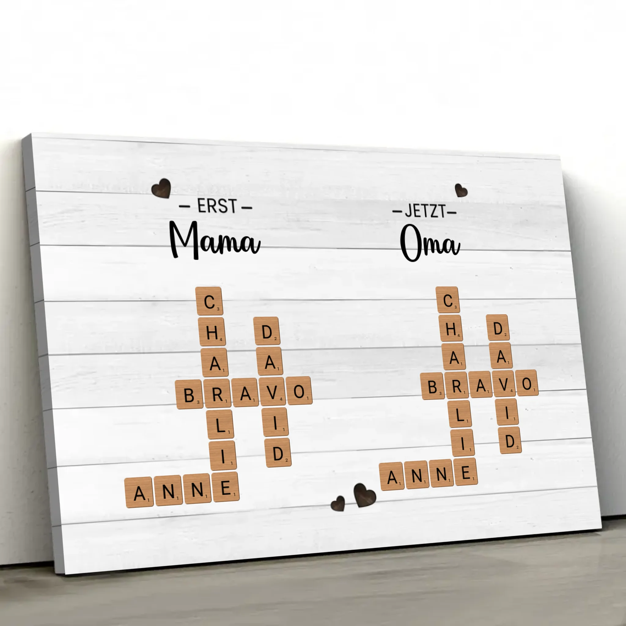 Personalisierte Leinwand "Erst mama, Jetzt Oma - Kreuzworträtsel"