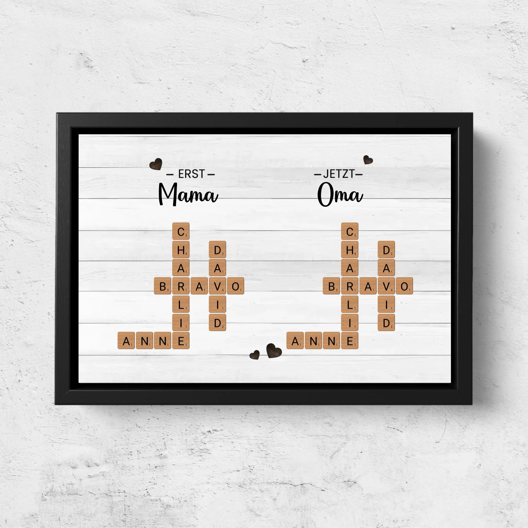 Personalisierte Leinwand "Erst mama, Jetzt Oma - Kreuzworträtsel"