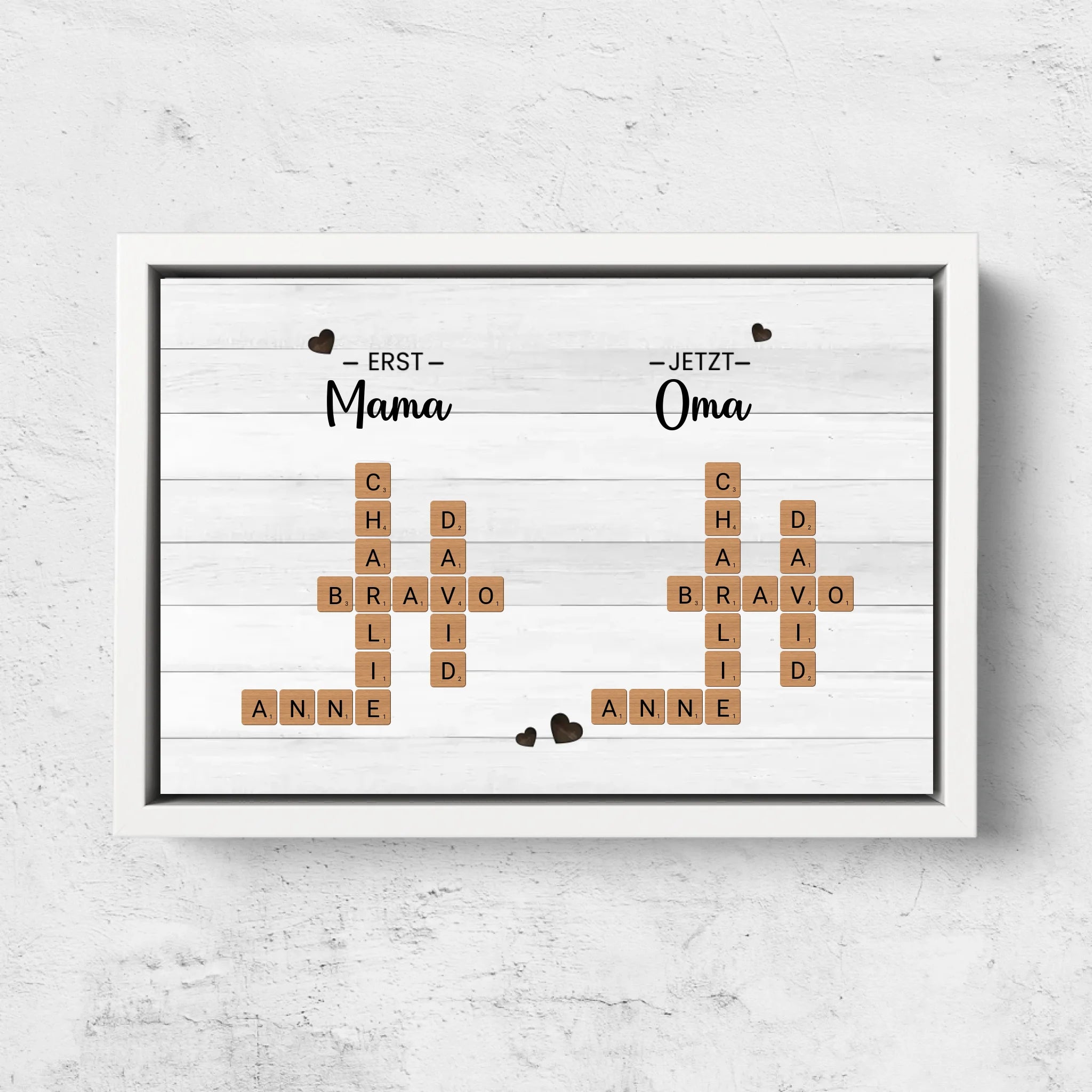 Personalisierte Leinwand "Erst mama, Jetzt Oma - Kreuzworträtsel"