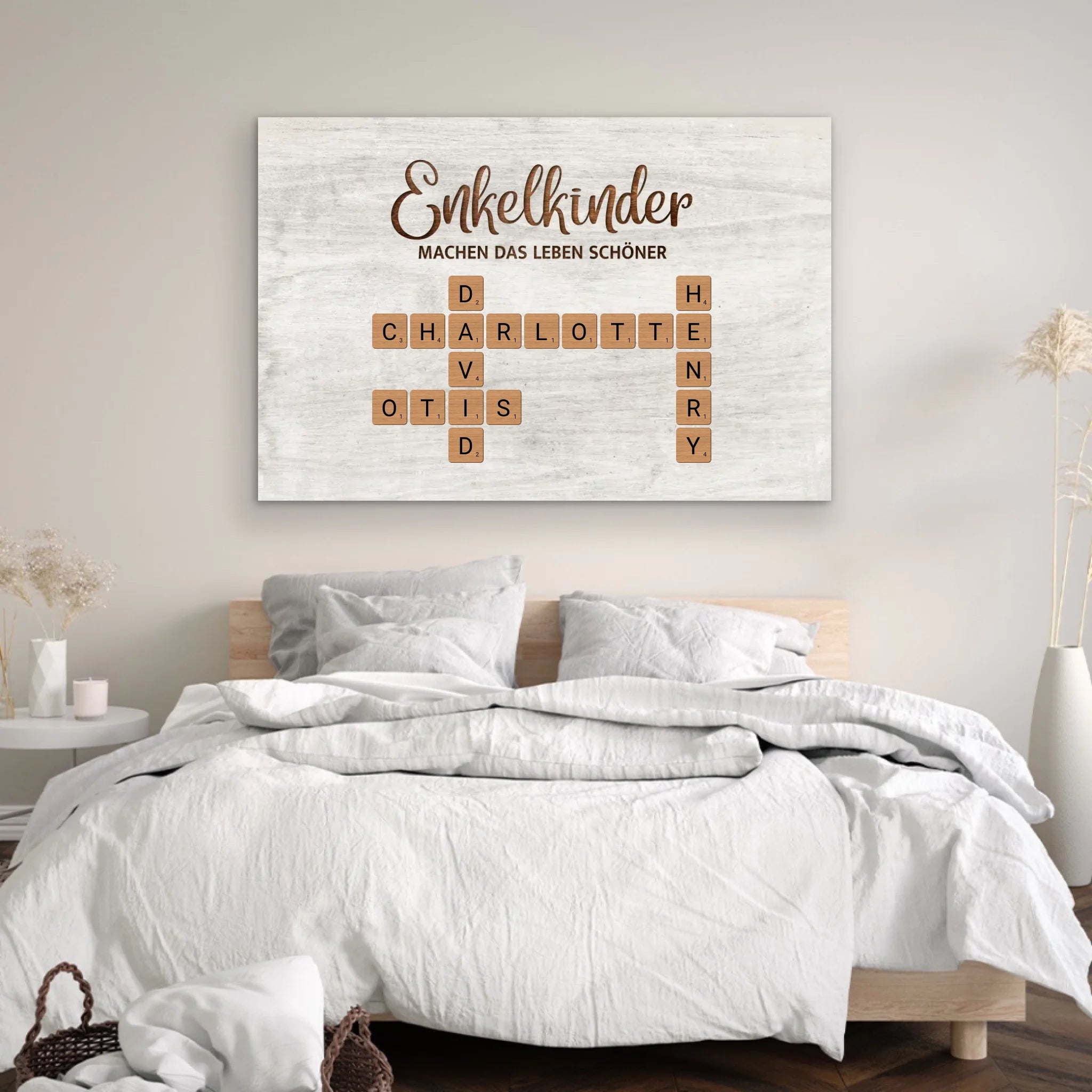 Personalisierte Leinwand "Enkelkinder machen das Leben schöner - Kreuzworträtsel"