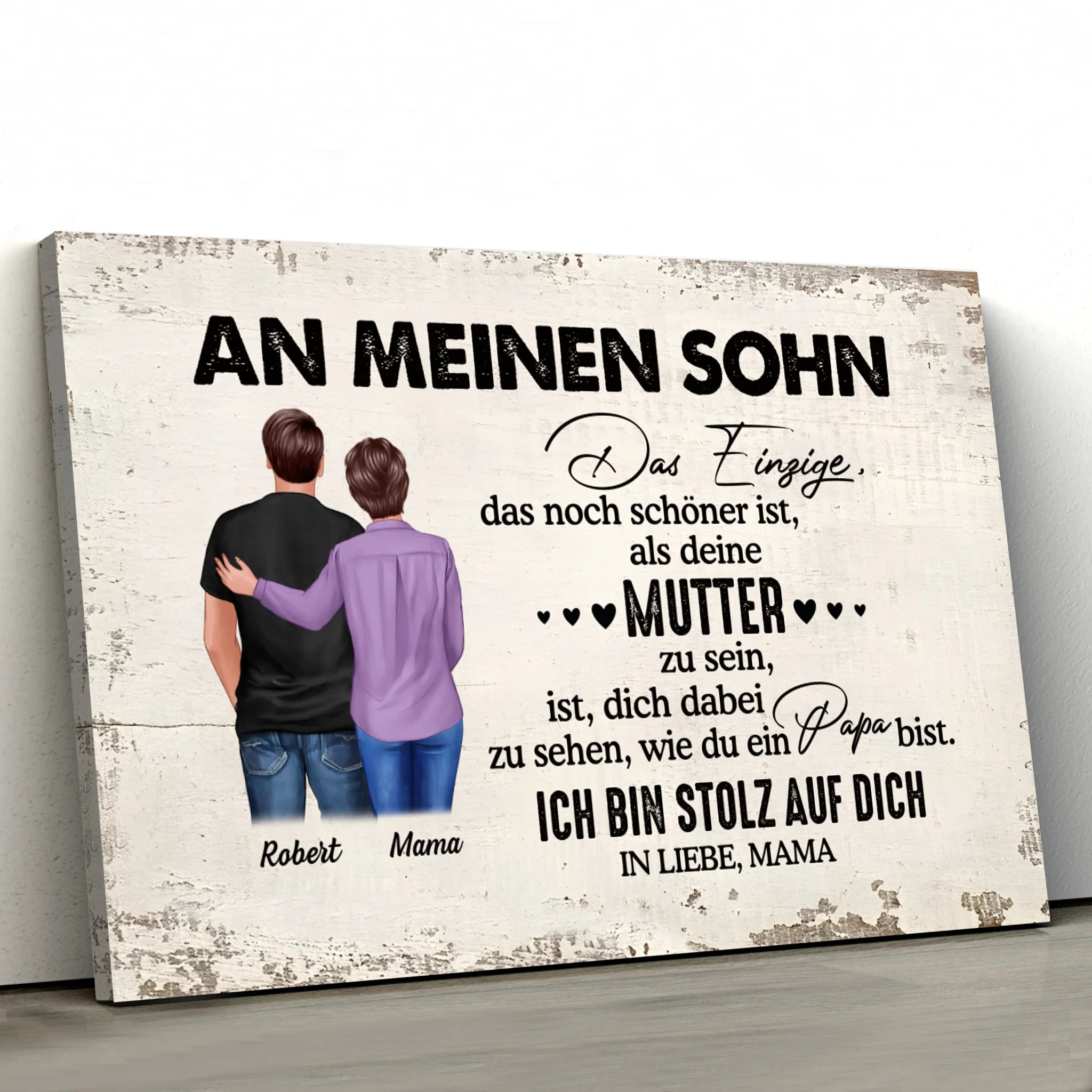 Personalisierte Leinwand "Von Mutter zu Sohn - Vatertagsgeschenk"