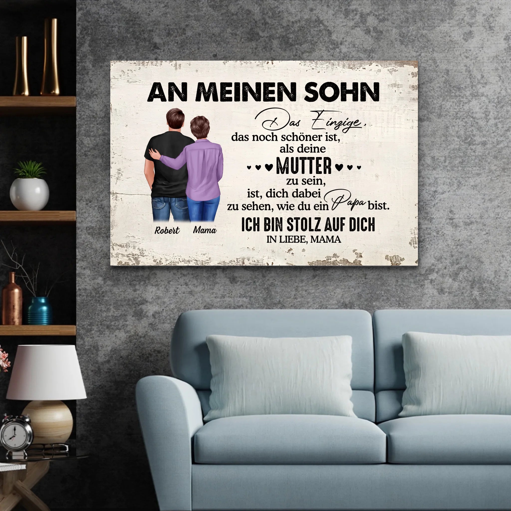 Personalisierte Leinwand "Von Mutter zu Sohn - Vatertagsgeschenk"