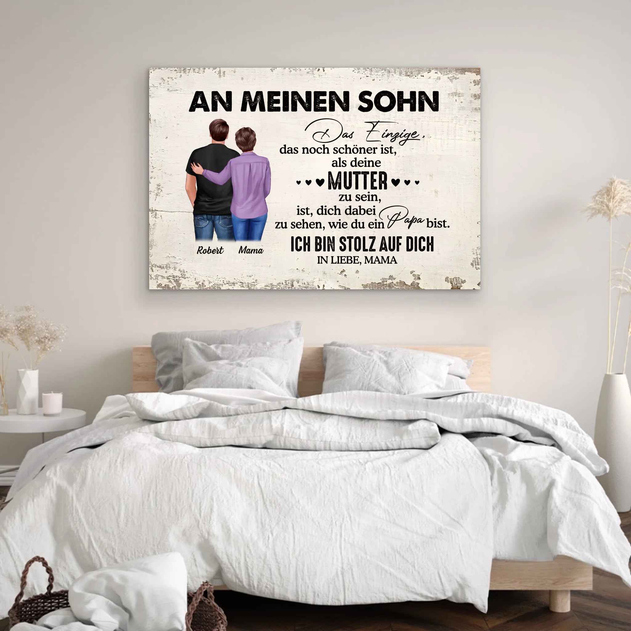 Personalisierte Leinwand "Von Mutter zu Sohn - Vatertagsgeschenk"