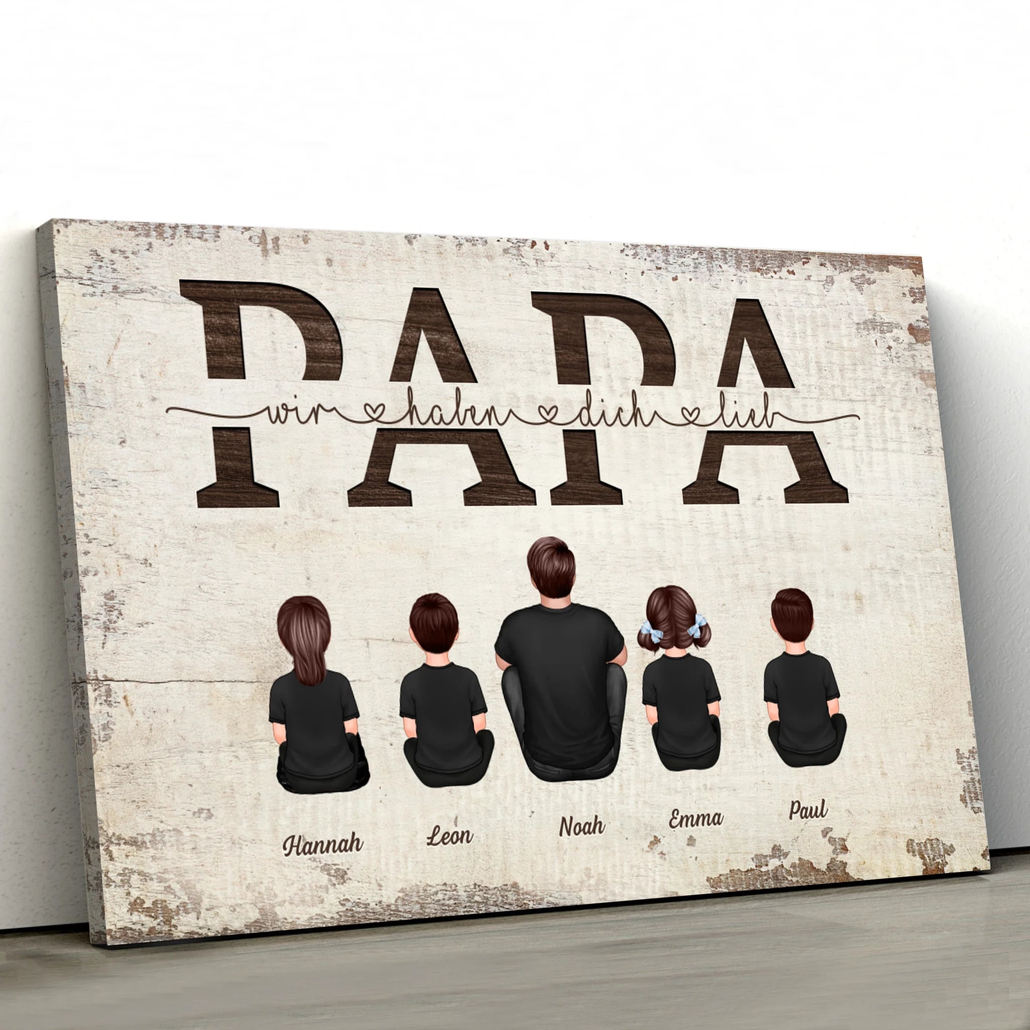 Personalisierte Leinwand "Papa, wir haben dich lieb - Mit Familienmitgliedern"