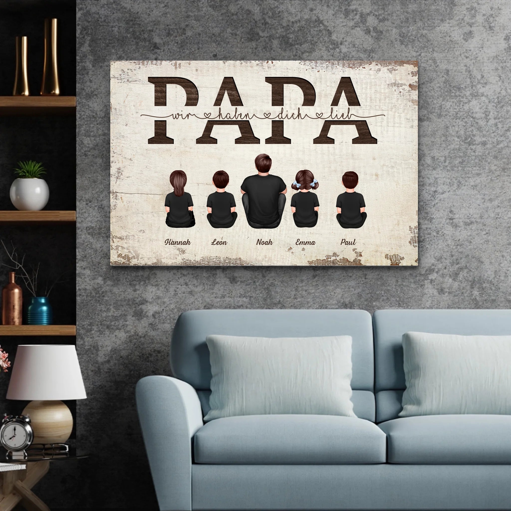 Personalisierte Leinwand "Papa, wir haben dich lieb - Mit Familienmitgliedern"