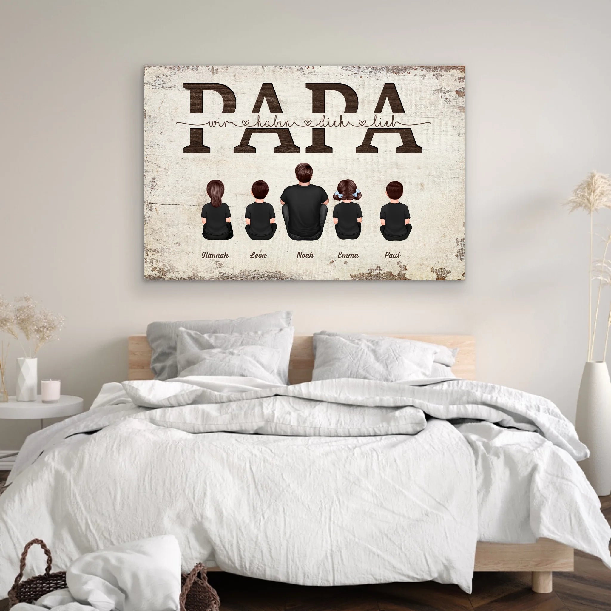 Personalisierte Leinwand "Papa, wir haben dich lieb - Mit Familienmitgliedern"