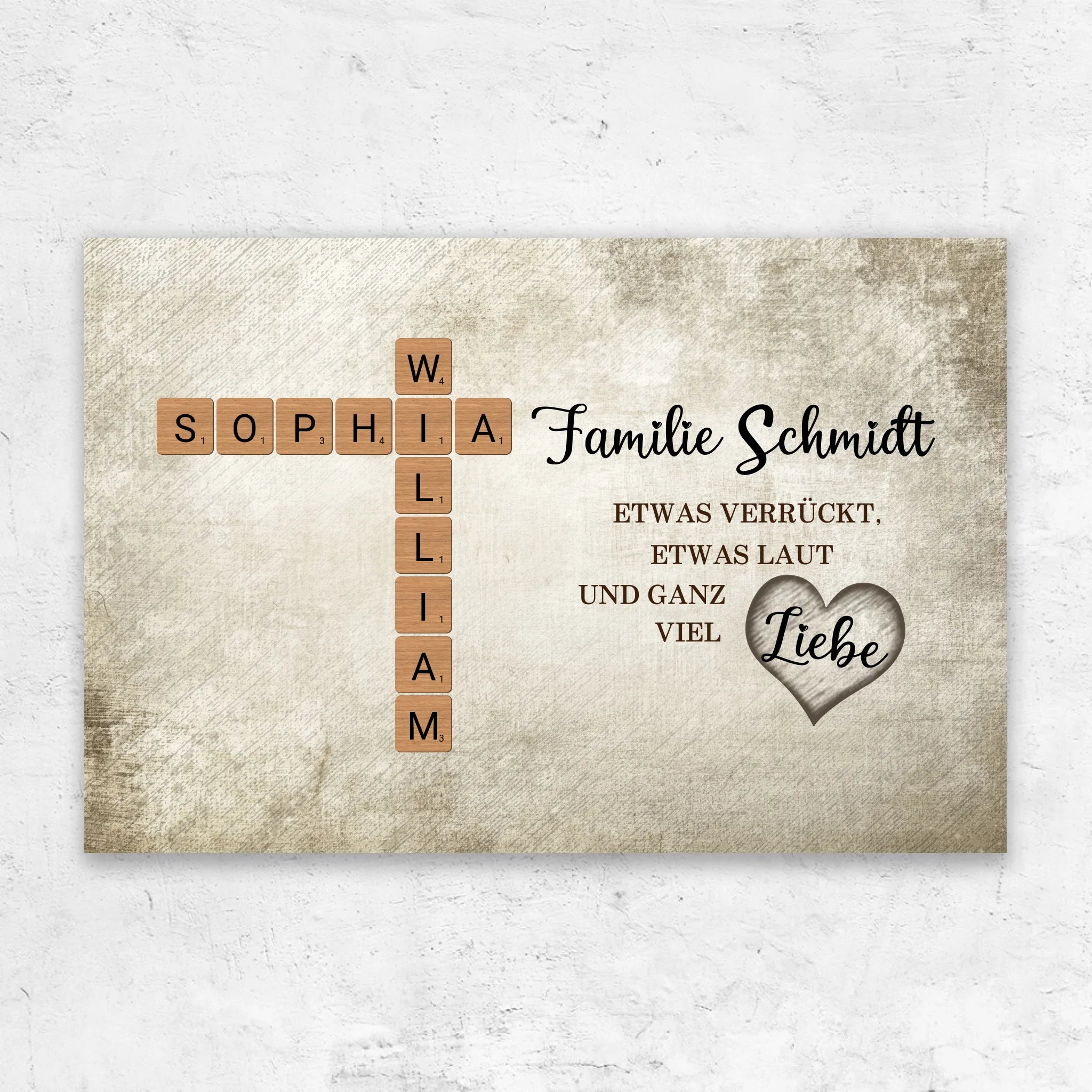 Personalisierte Leinwand "Etwas verrückt, etwas laut und ganz viel Liebe - Kreuzworträtsel"