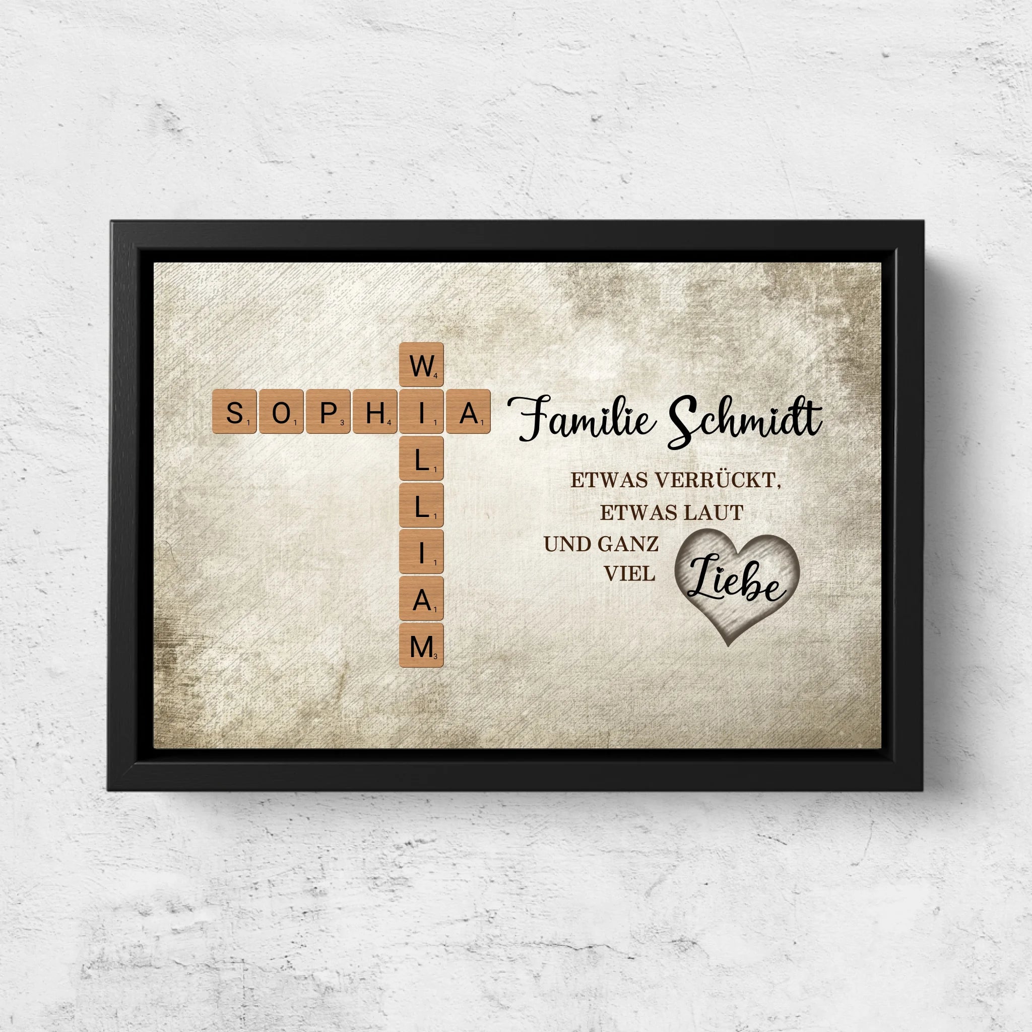 Personalisierte Leinwand "Etwas verrückt, etwas laut und ganz viel Liebe - Kreuzworträtsel"