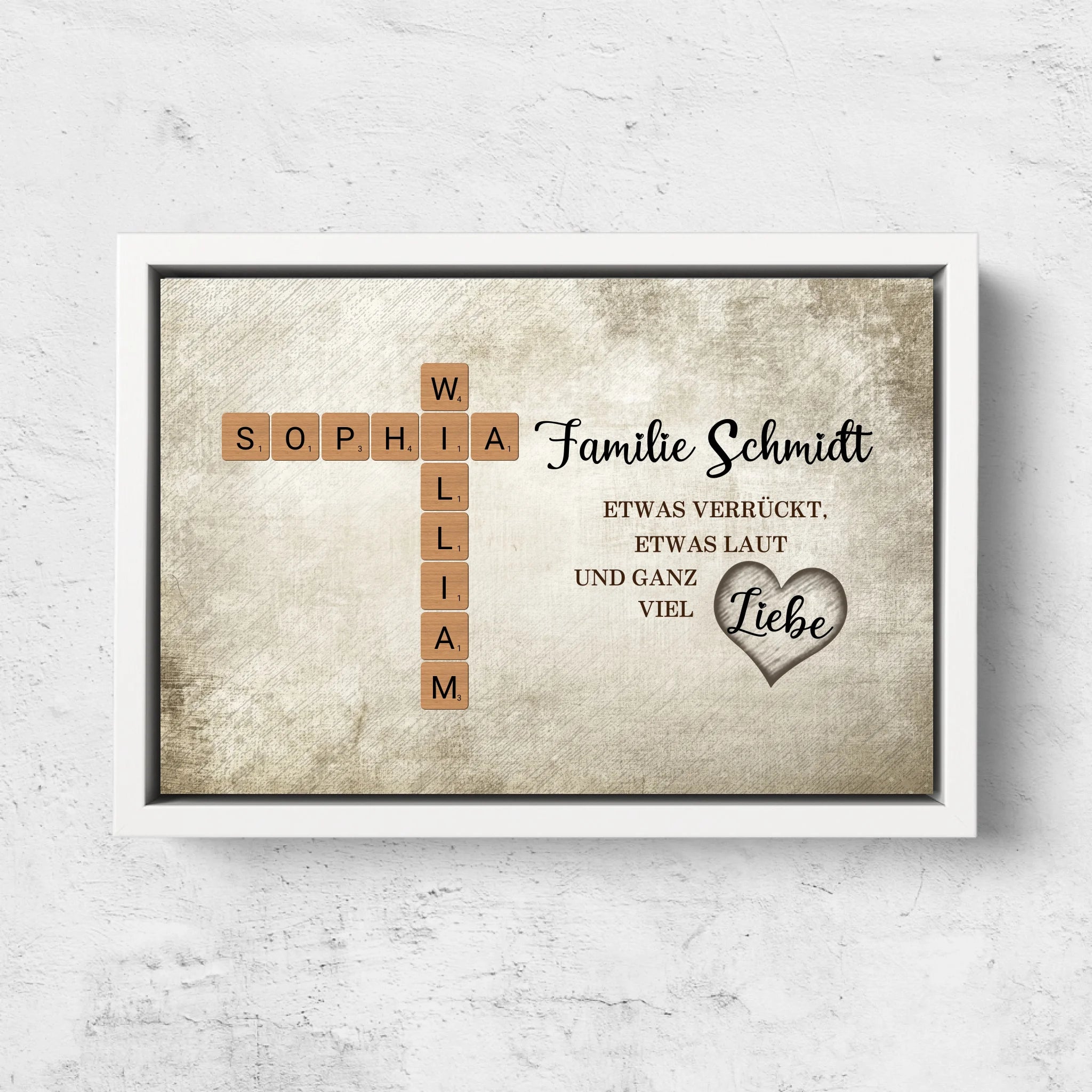 Personalisierte Leinwand "Etwas verrückt, etwas laut und ganz viel Liebe - Kreuzworträtsel"