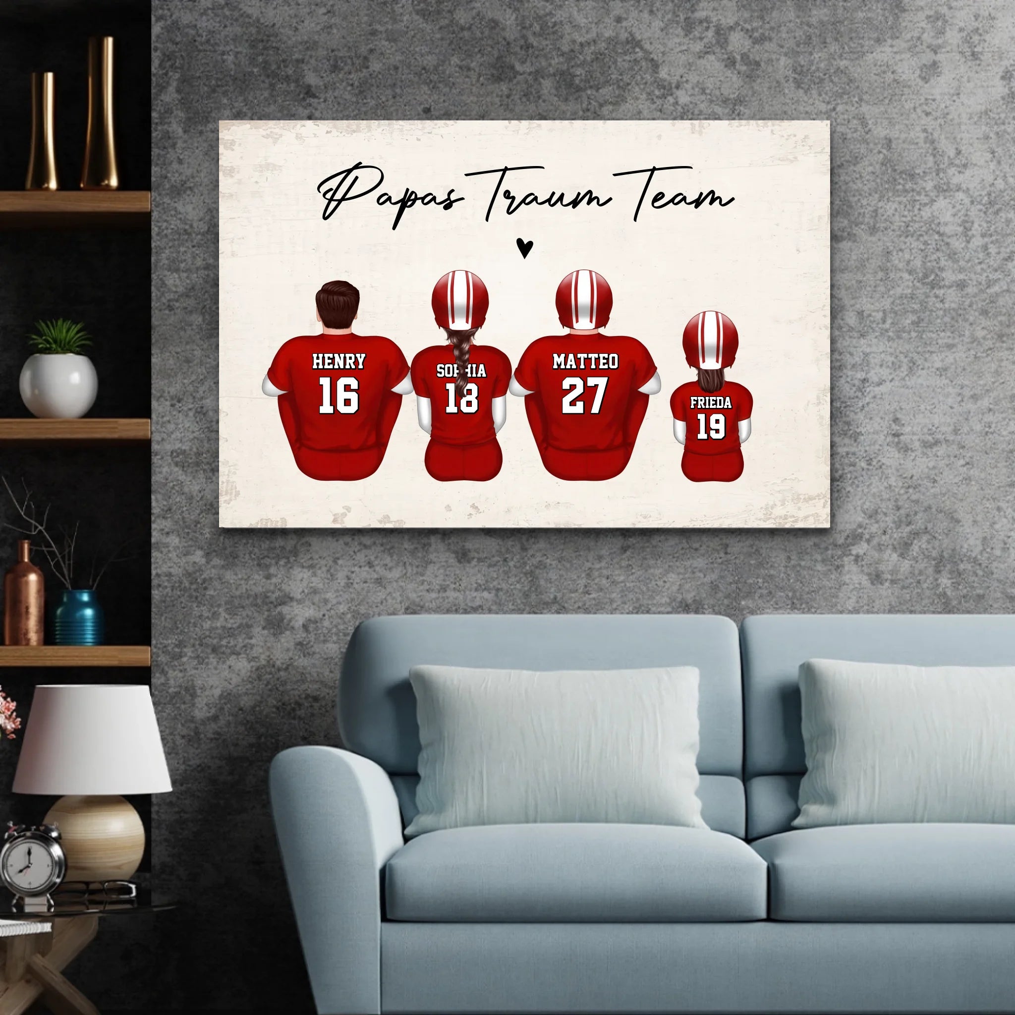 Personalisierte Leinwand "Papas Traum-Team - American Football"