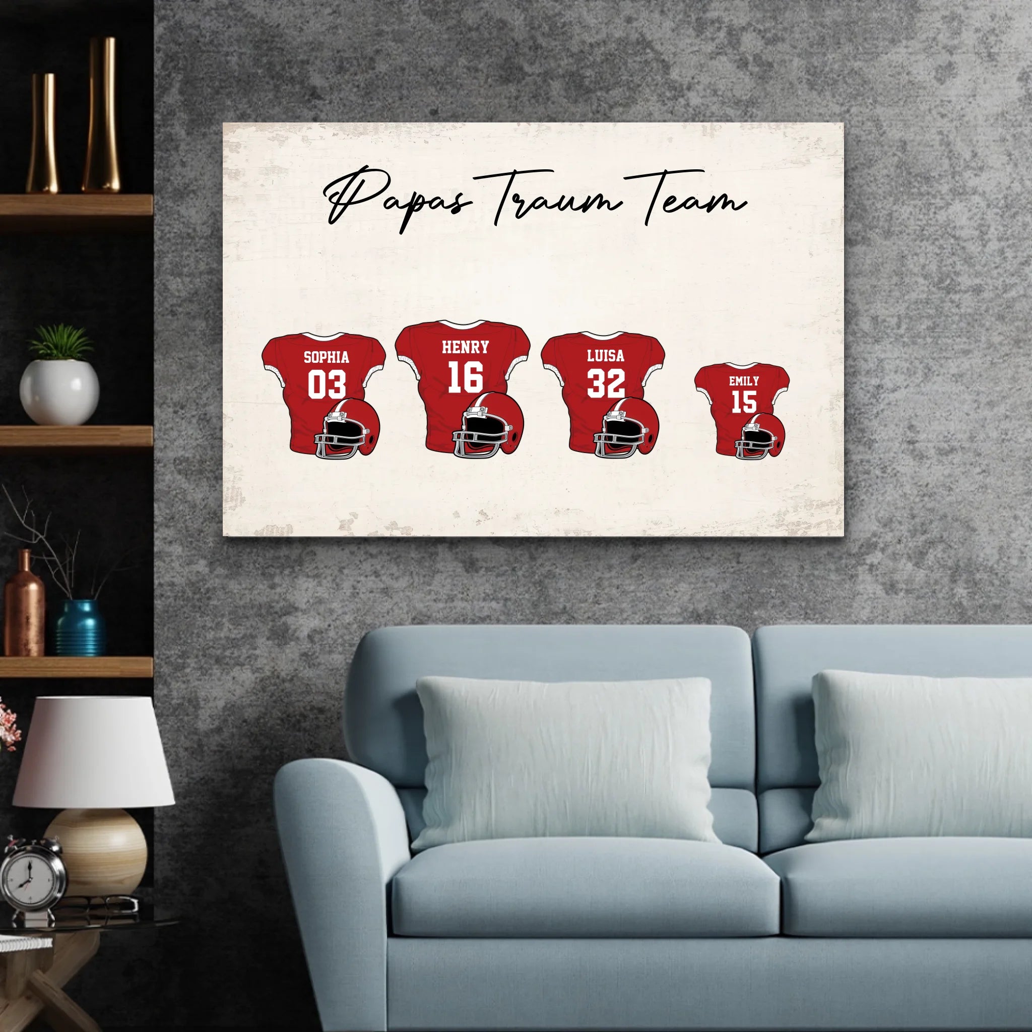 Personalisierte Leinwand "Papas American Football Team mit personalisierbarem Trikot"