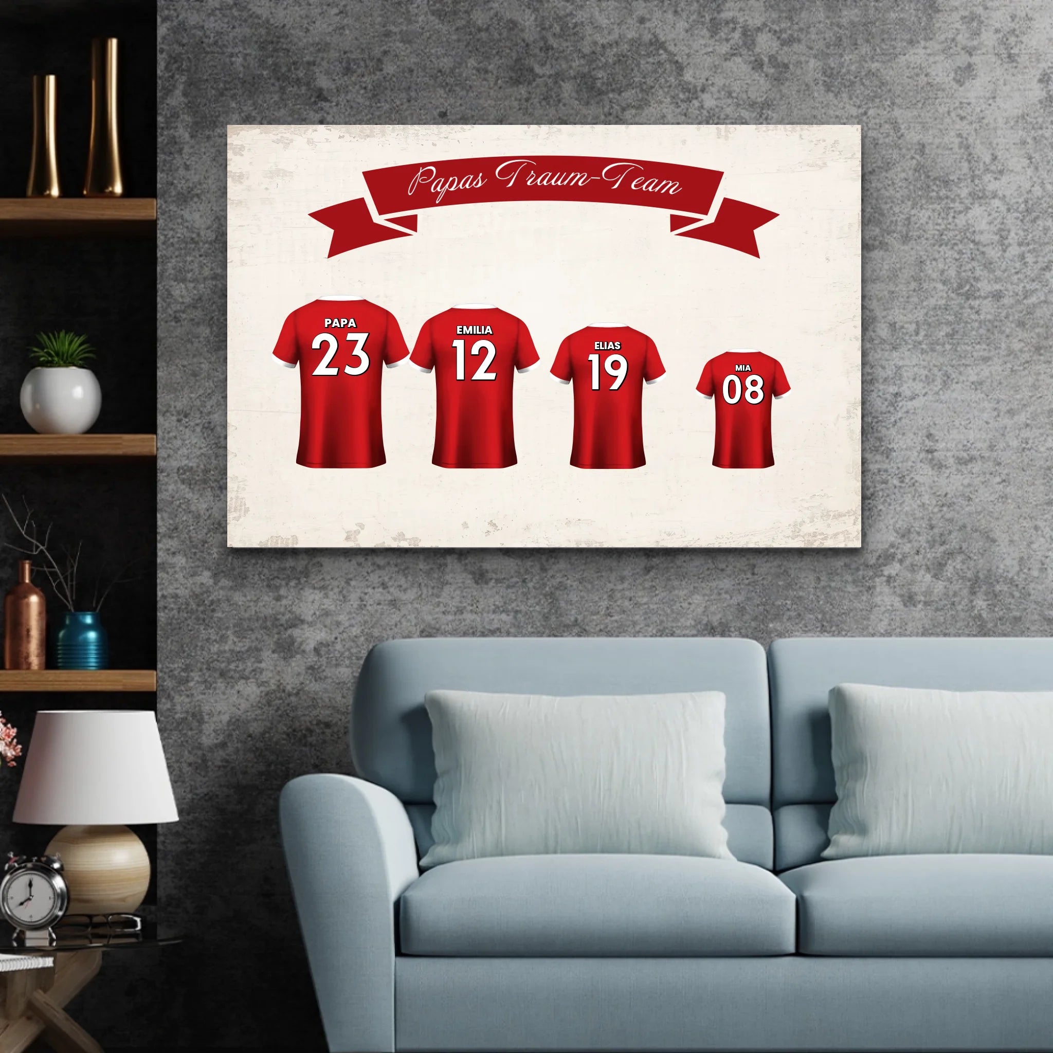 Personalisierte Leinwand "Papas Fußball Team mit personalisierbarem Trikot"
