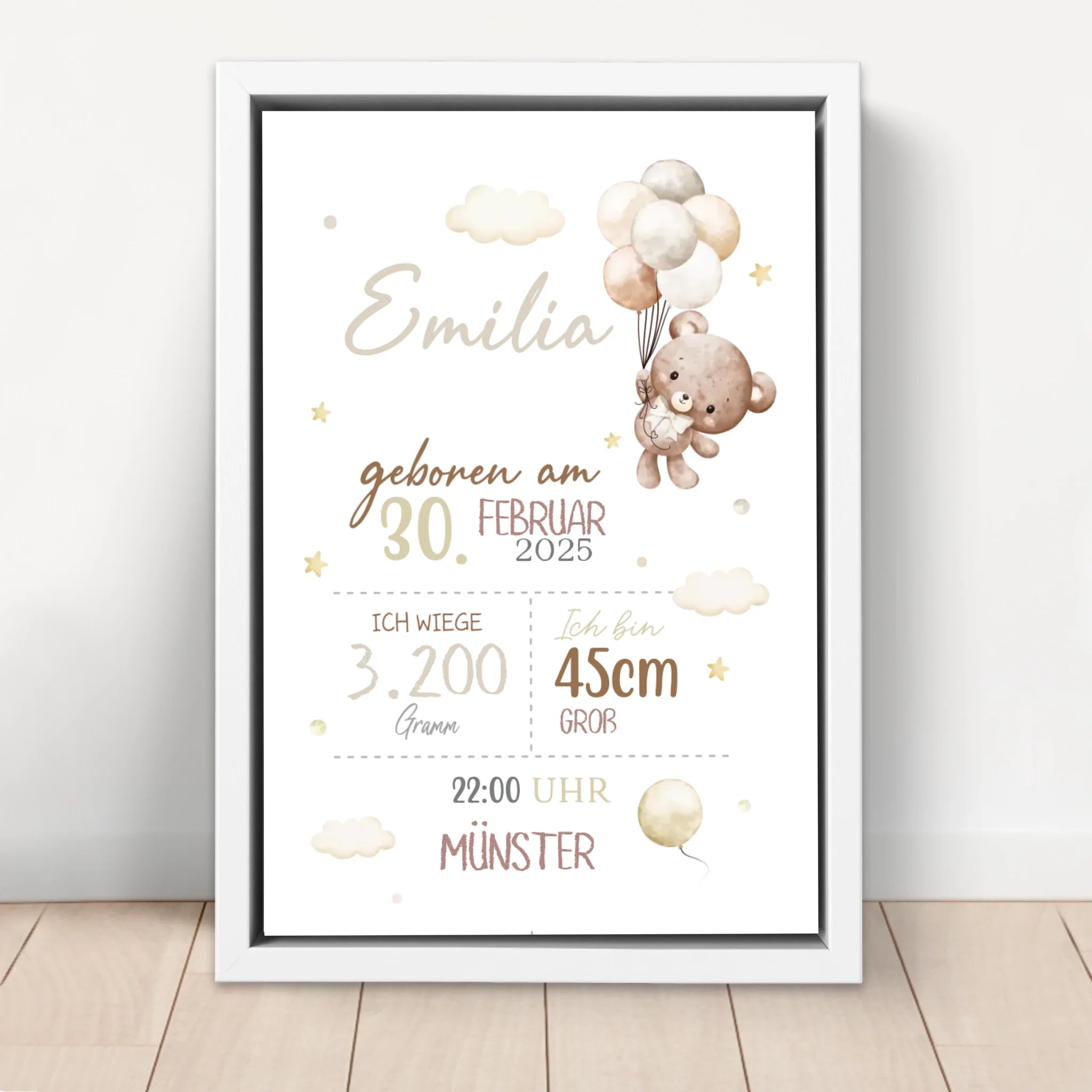 Personalisierte Leinwand – Baby-Geburtsanzeige mit Teddybär