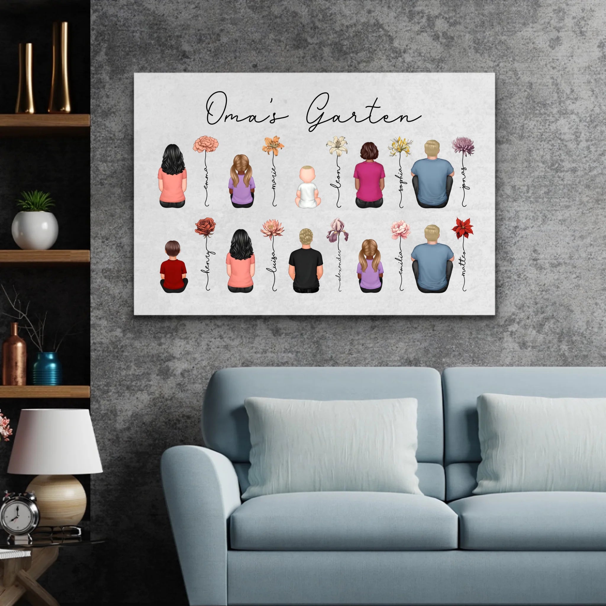 Personalisierte Leinwand – Vintage-Geburtsmonatsblumen-Garten