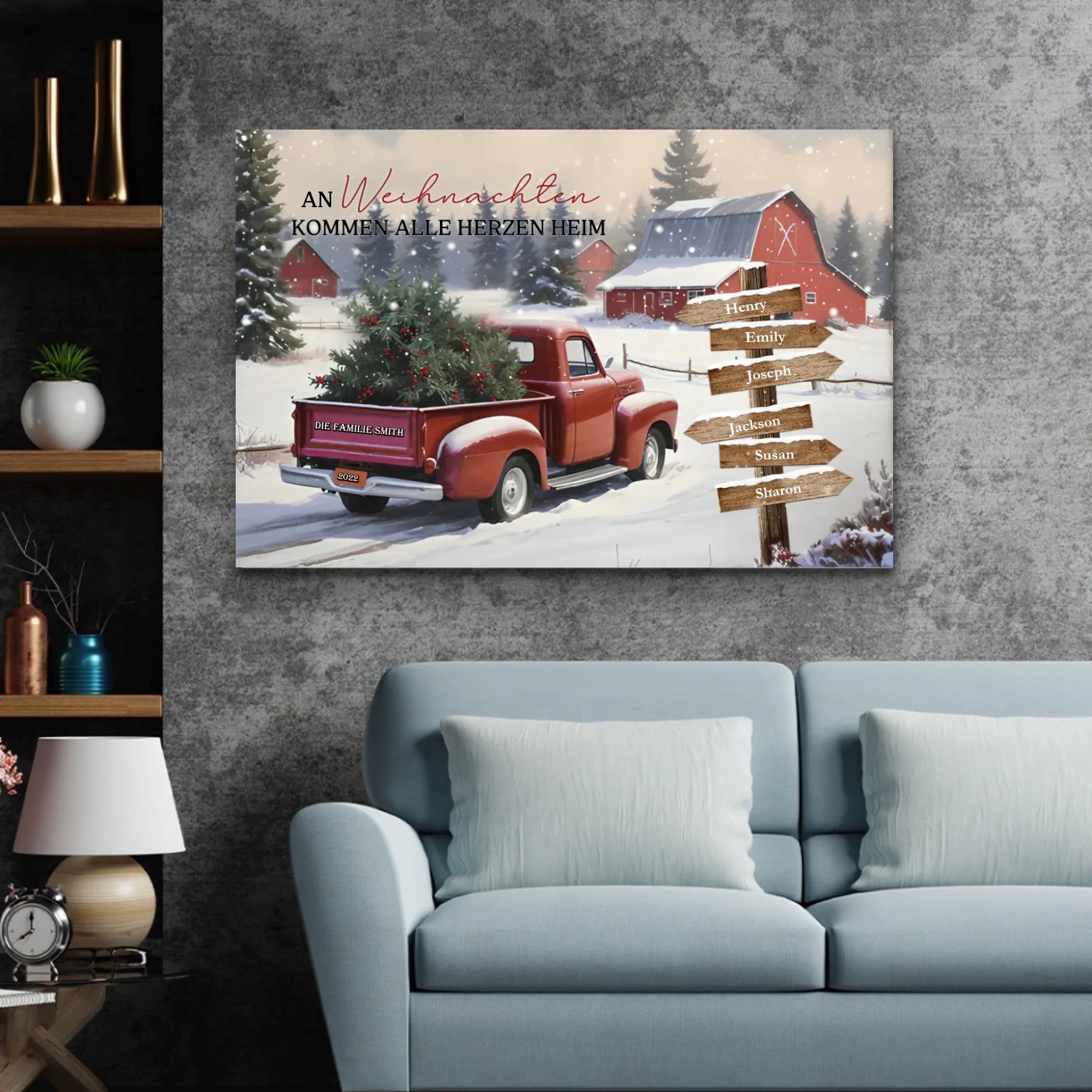 Personalisierte Leinwand – Alle Herzen kommen zu Weihnachten nach Hause