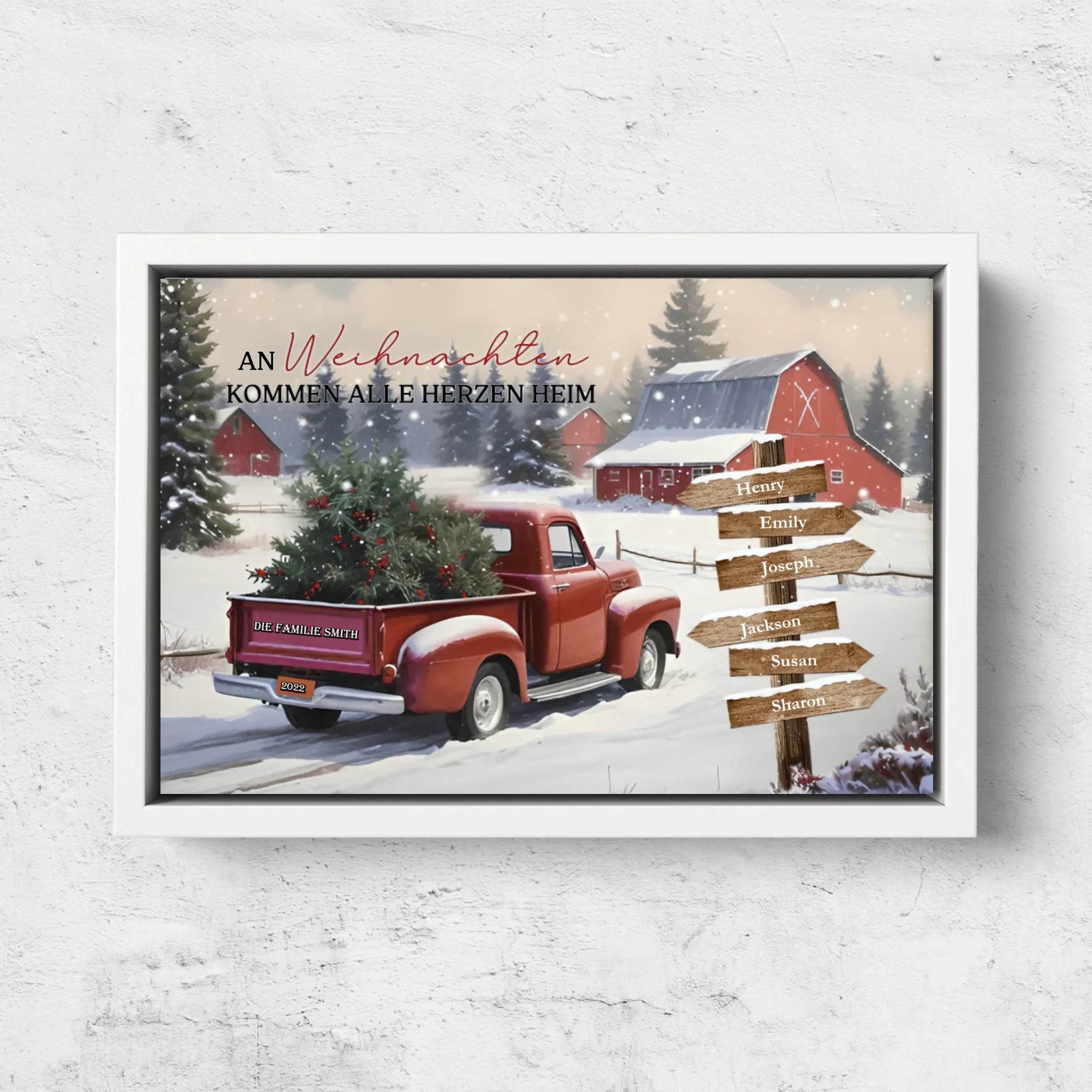 Personalisierte Leinwand – Alle Herzen kommen zu Weihnachten nach Hause