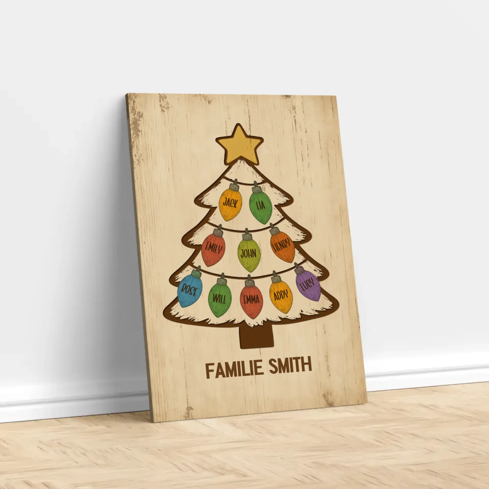 Personalisierte Leinwand – Glitzernder Namens-Weihnachtsbaum