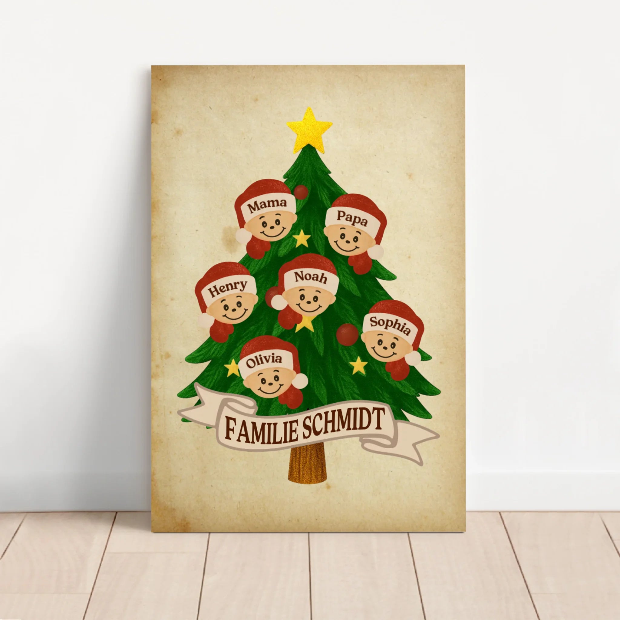 Personalisierte Leinwand – Santa Familiennamens-Baum