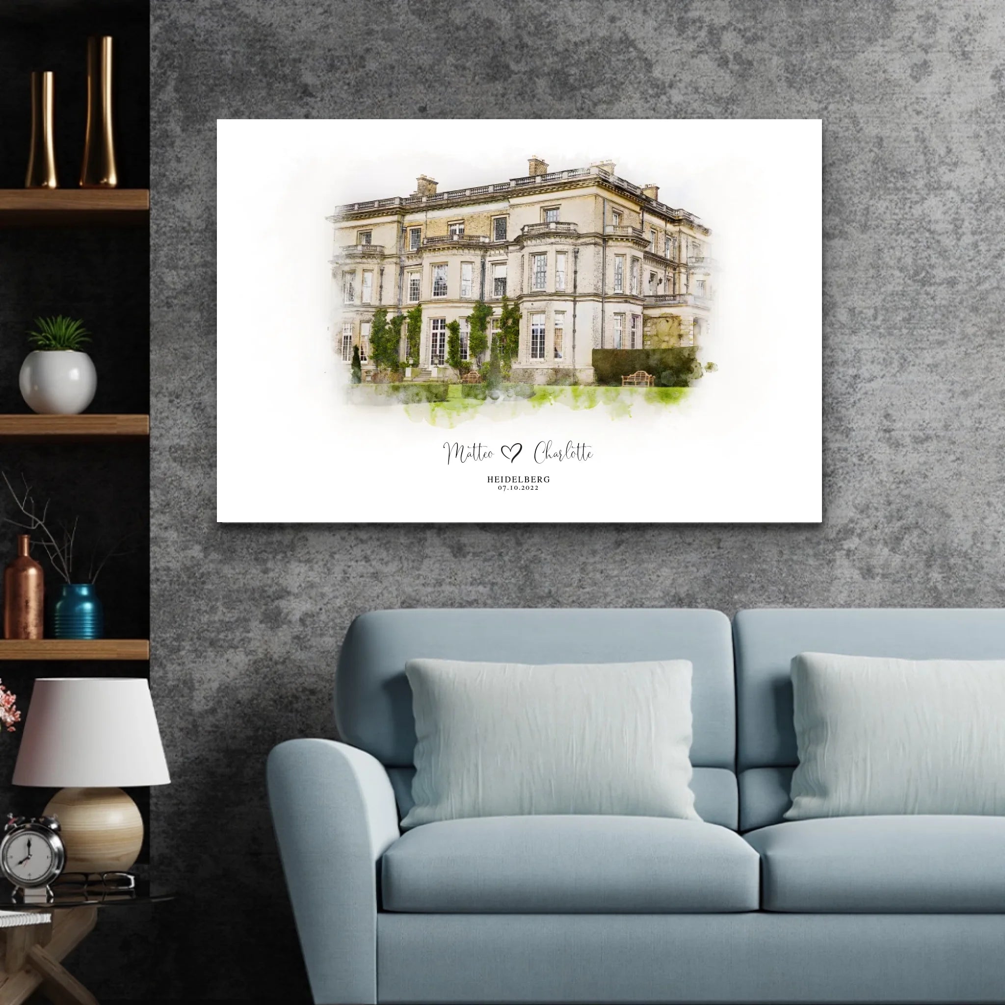 Personalisierte Leinwand – Hochzeitsort-Skizze
