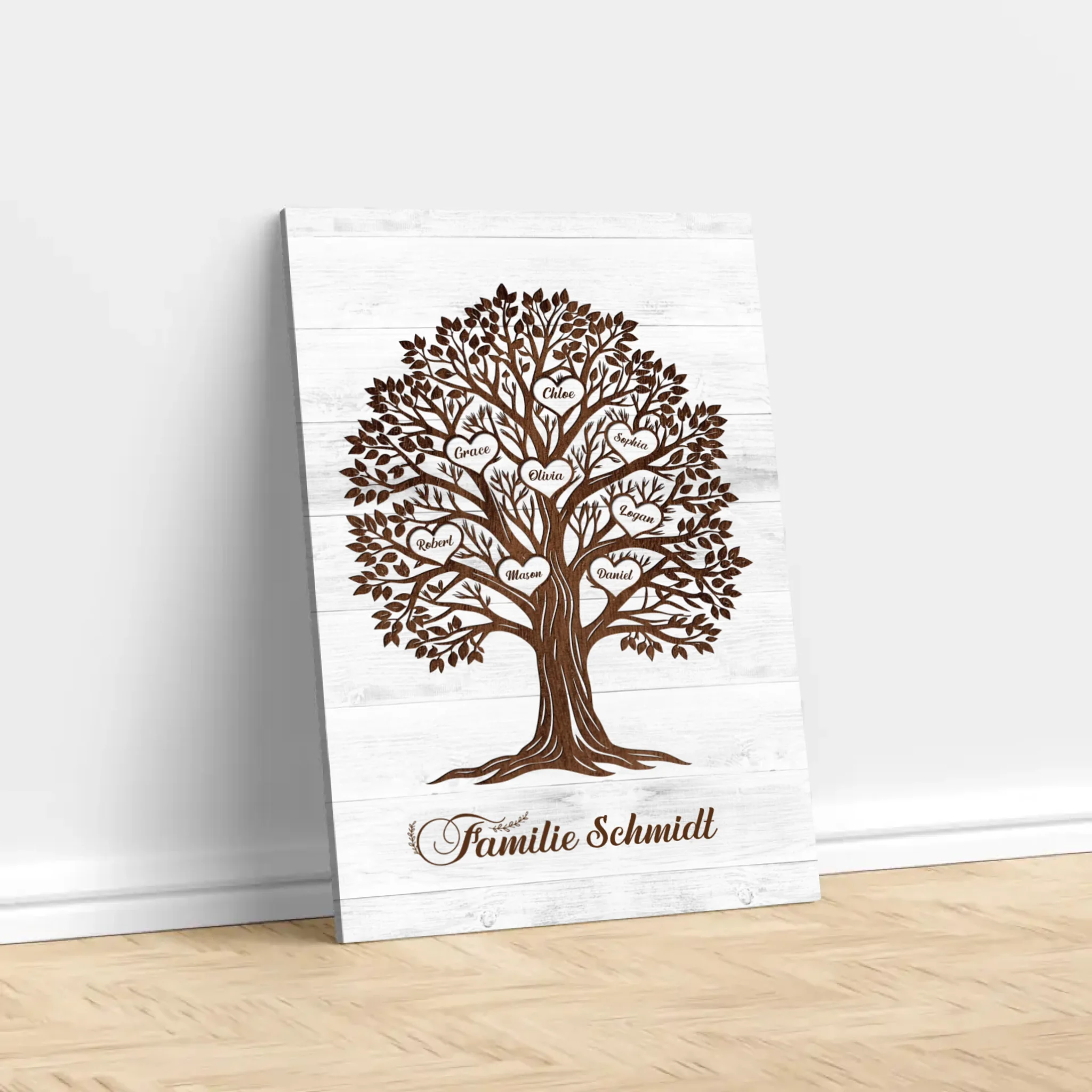 Personalisierte Leinwand – Herznamen-Stammbaum