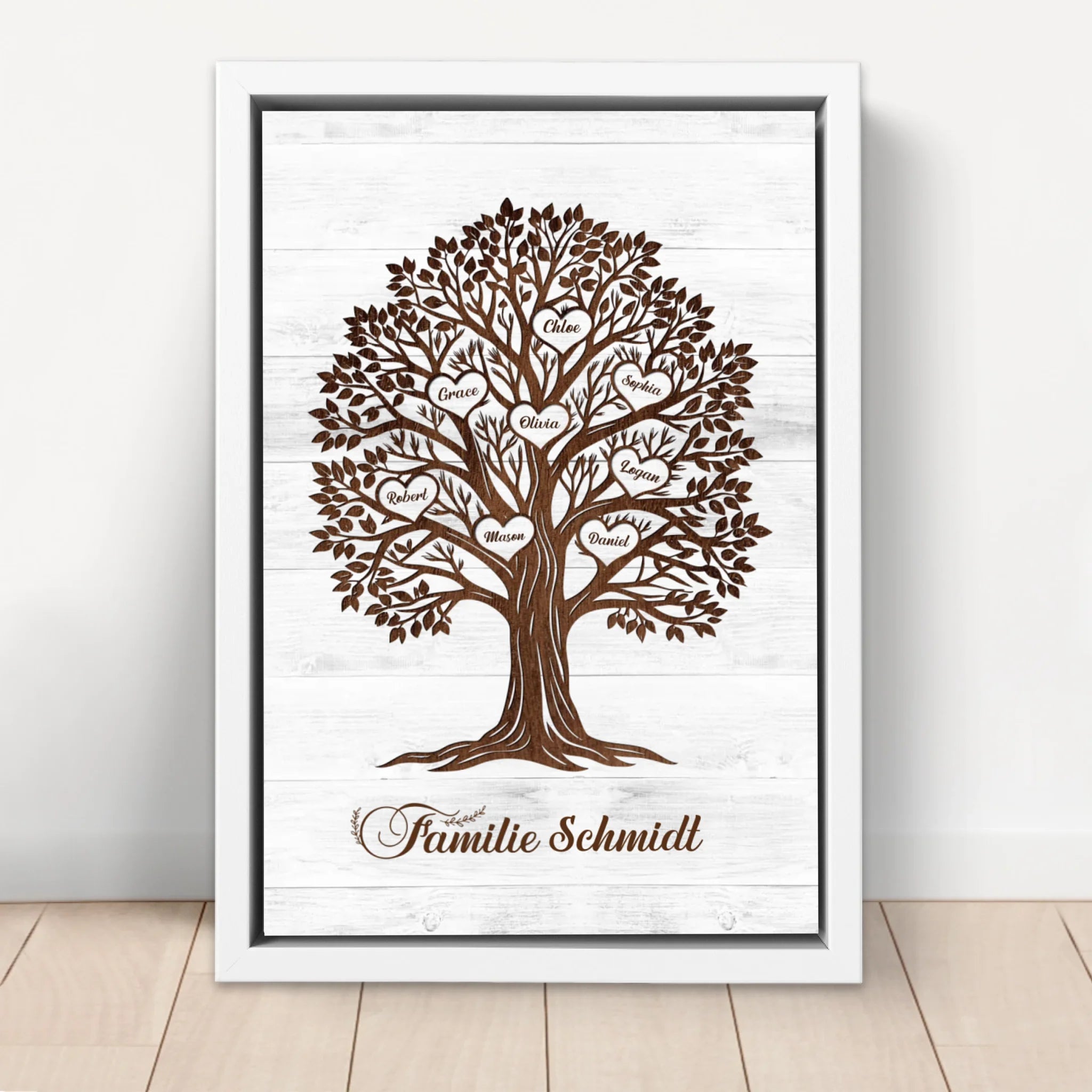 Personalisierte Leinwand – Herznamen-Stammbaum